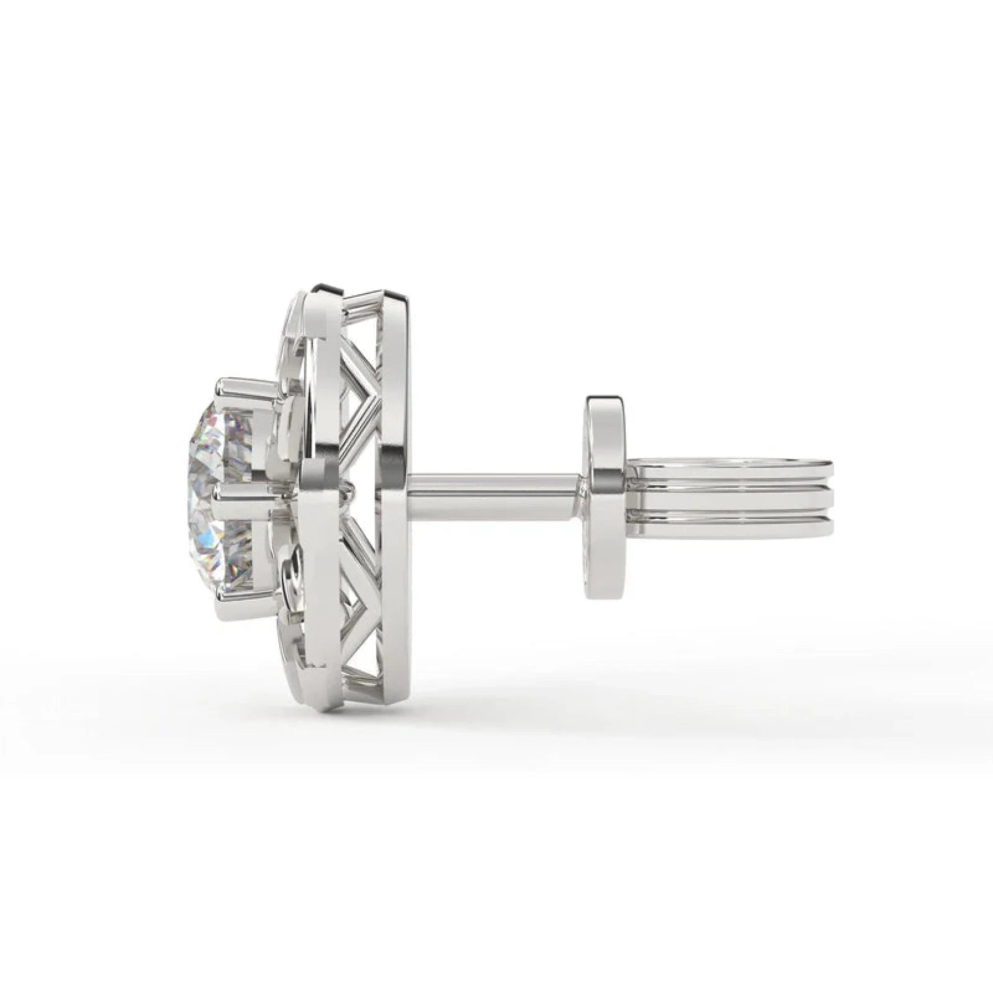 White Gold Adjustable Silver Floral Round Stud Earring For Woman