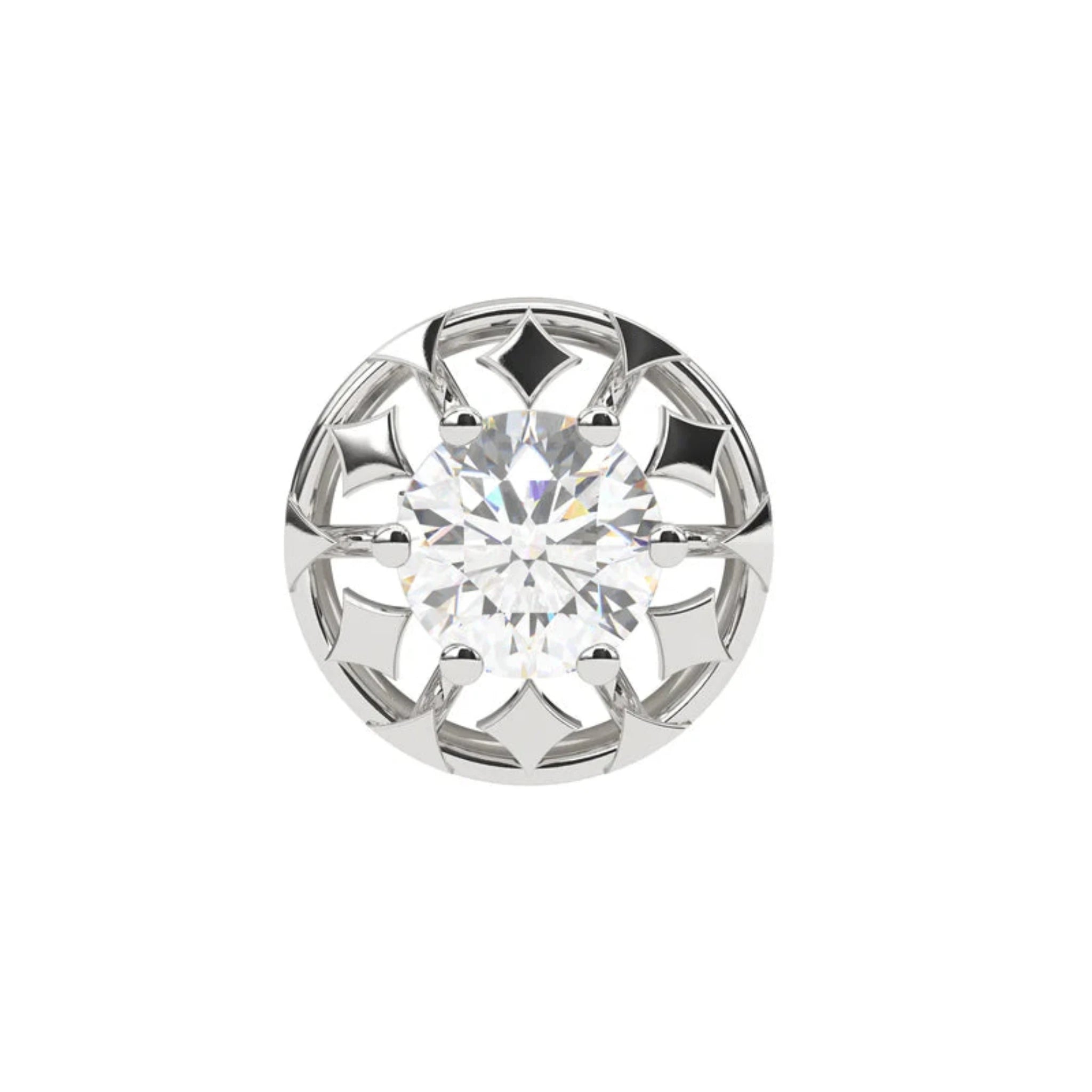 White Gold Adjustable Silver Floral Round Stud Earring For Woman