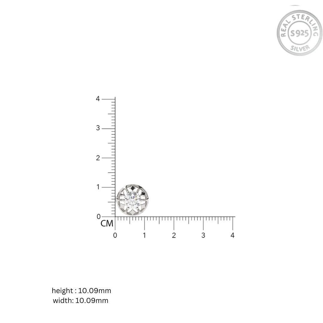 White Gold Adjustable Silver Floral Round Stud Earring For Woman