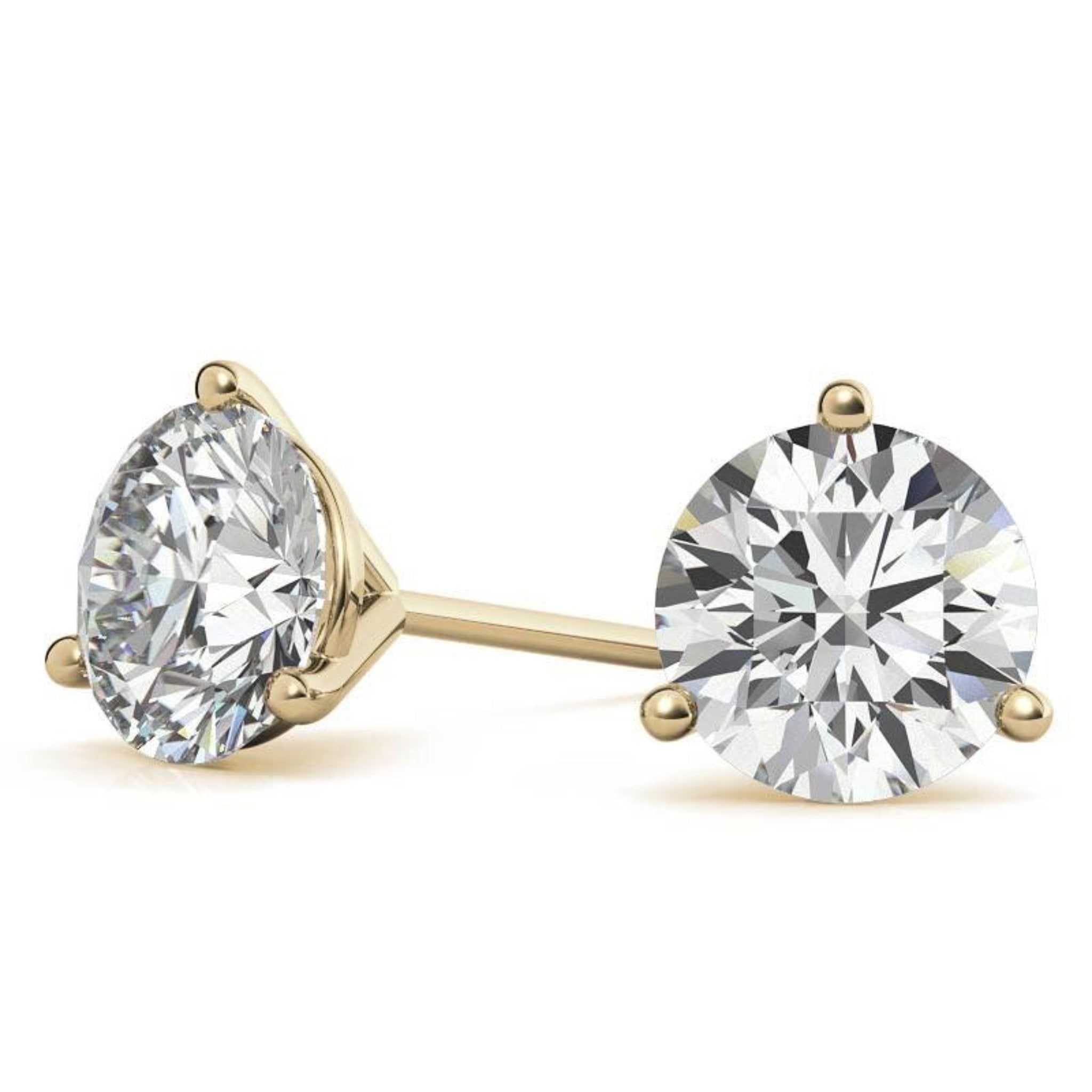 Round Solitaire Diamond Yellow Gold Silver Elegant Studs Earrings For Woman