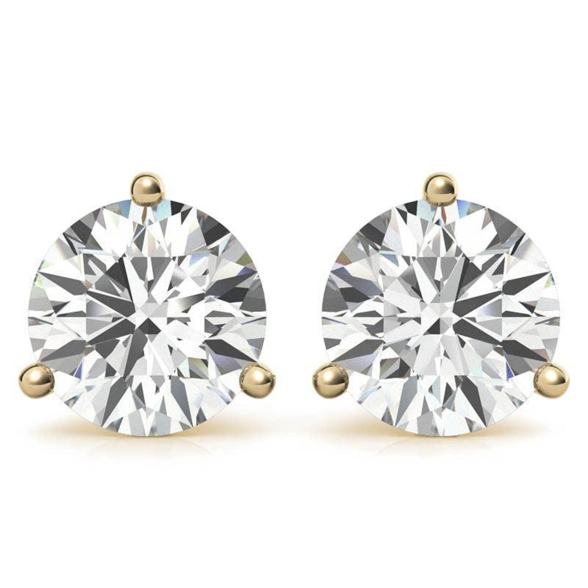 Round Solitaire Diamond Yellow Gold Silver Elegant Studs Earrings For Woman