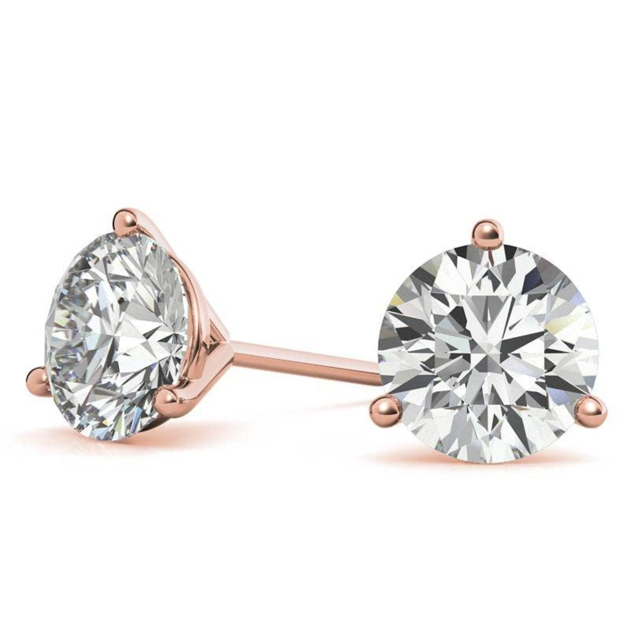 Round Solitaire Diamond Rose Gold Silver Elegant Studs Earrings For Woman