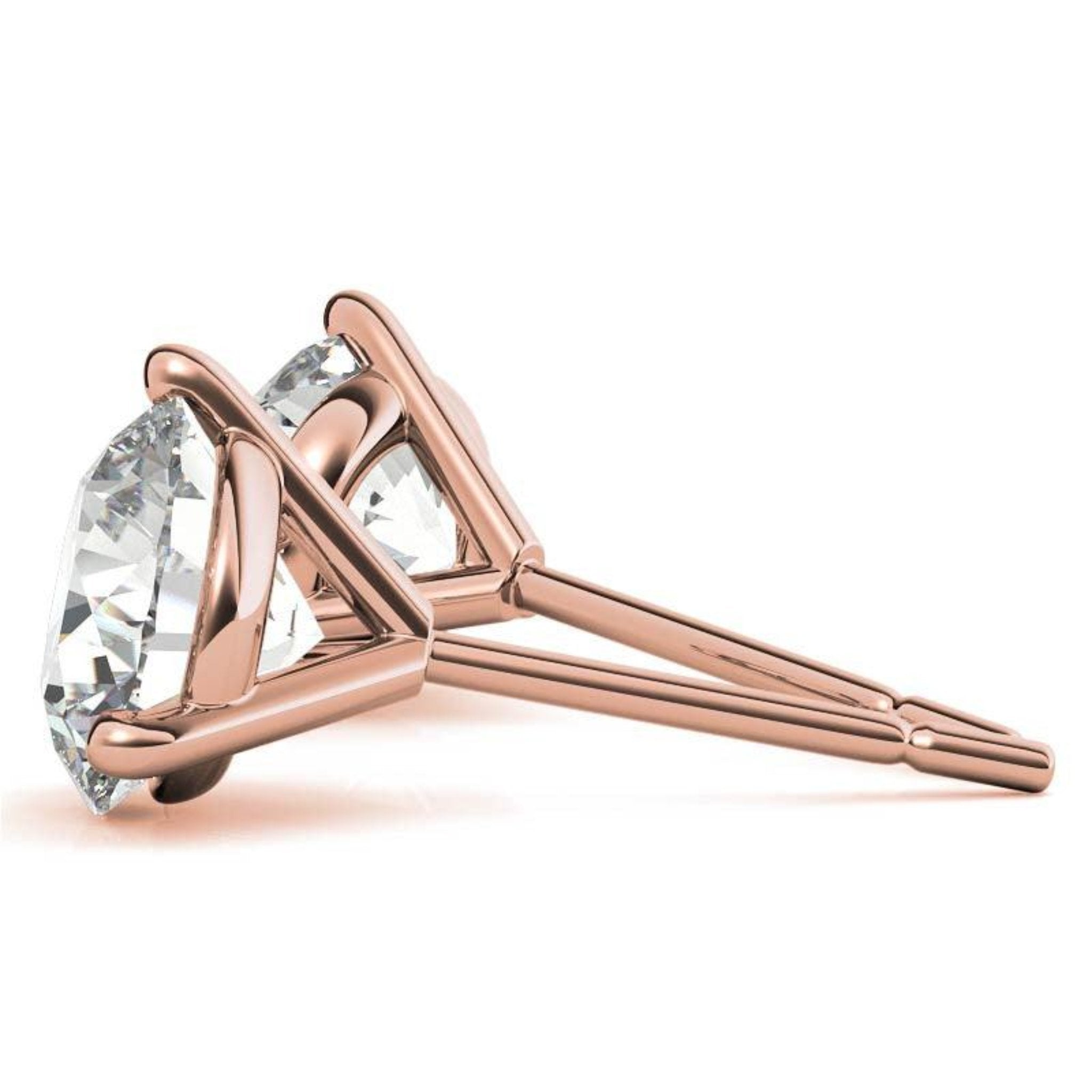 Round Solitaire Diamond Rose Gold Silver Elegant Studs Earrings For Woman