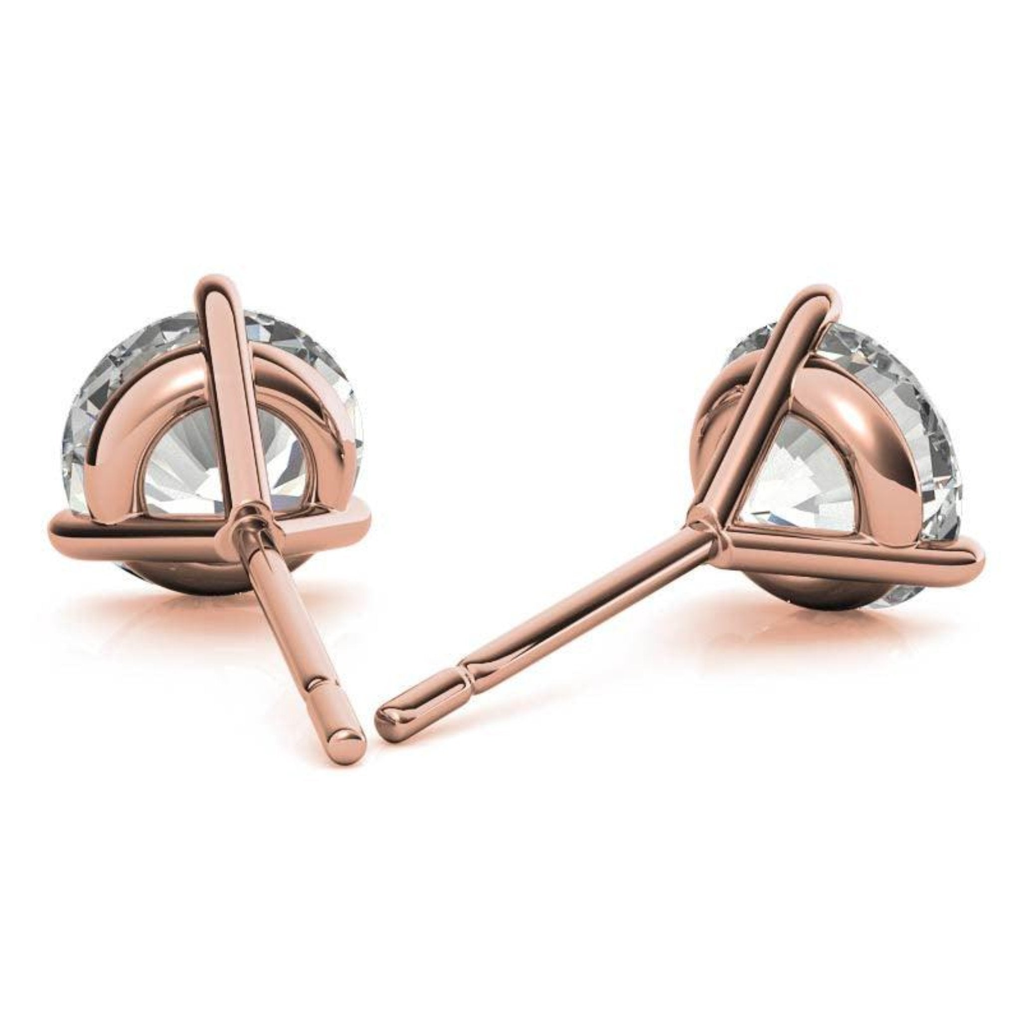 Round Solitaire Diamond Rose Gold Silver Elegant Studs Earrings For Woman