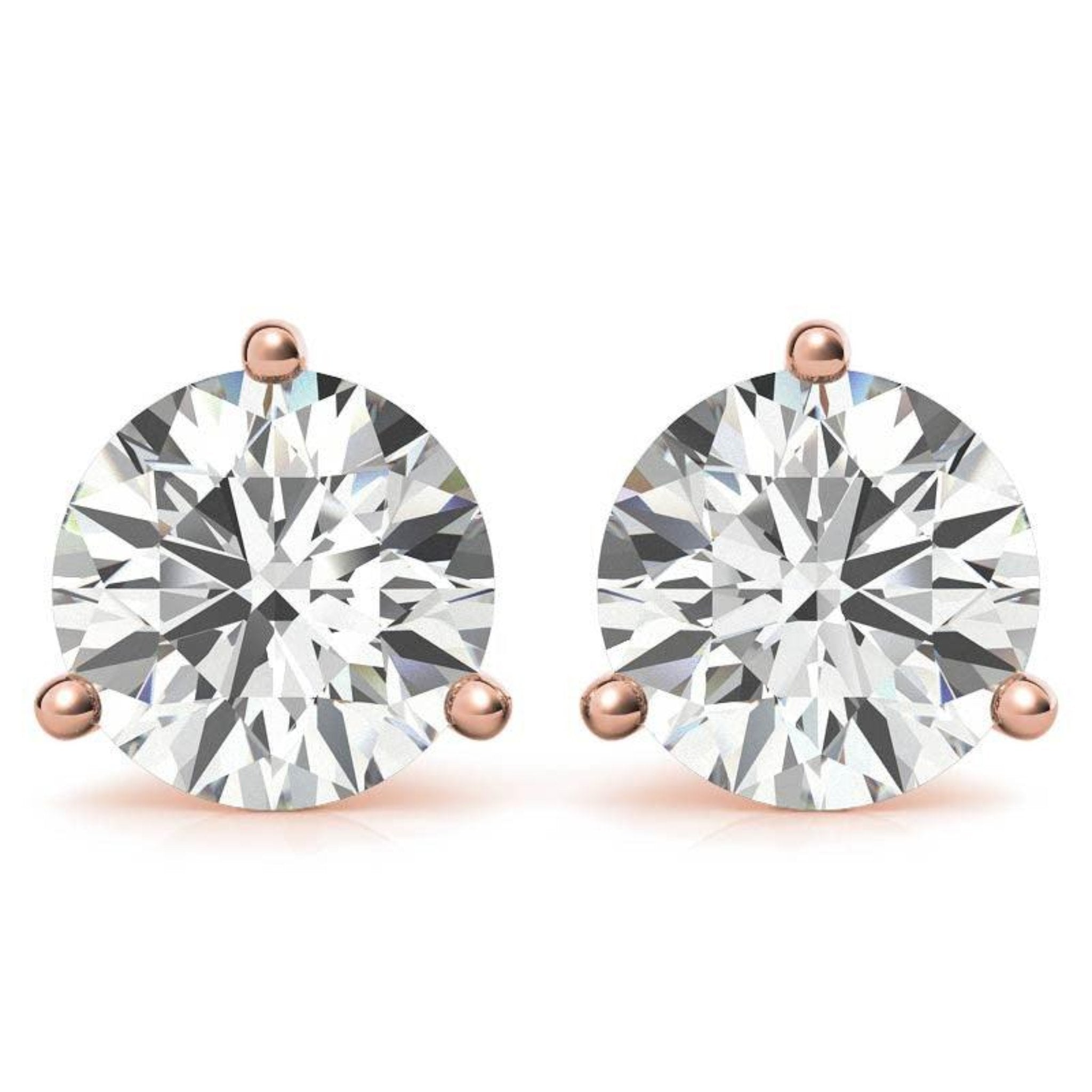 Round Solitaire Diamond Rose Gold Silver Elegant Studs Earrings For Woman