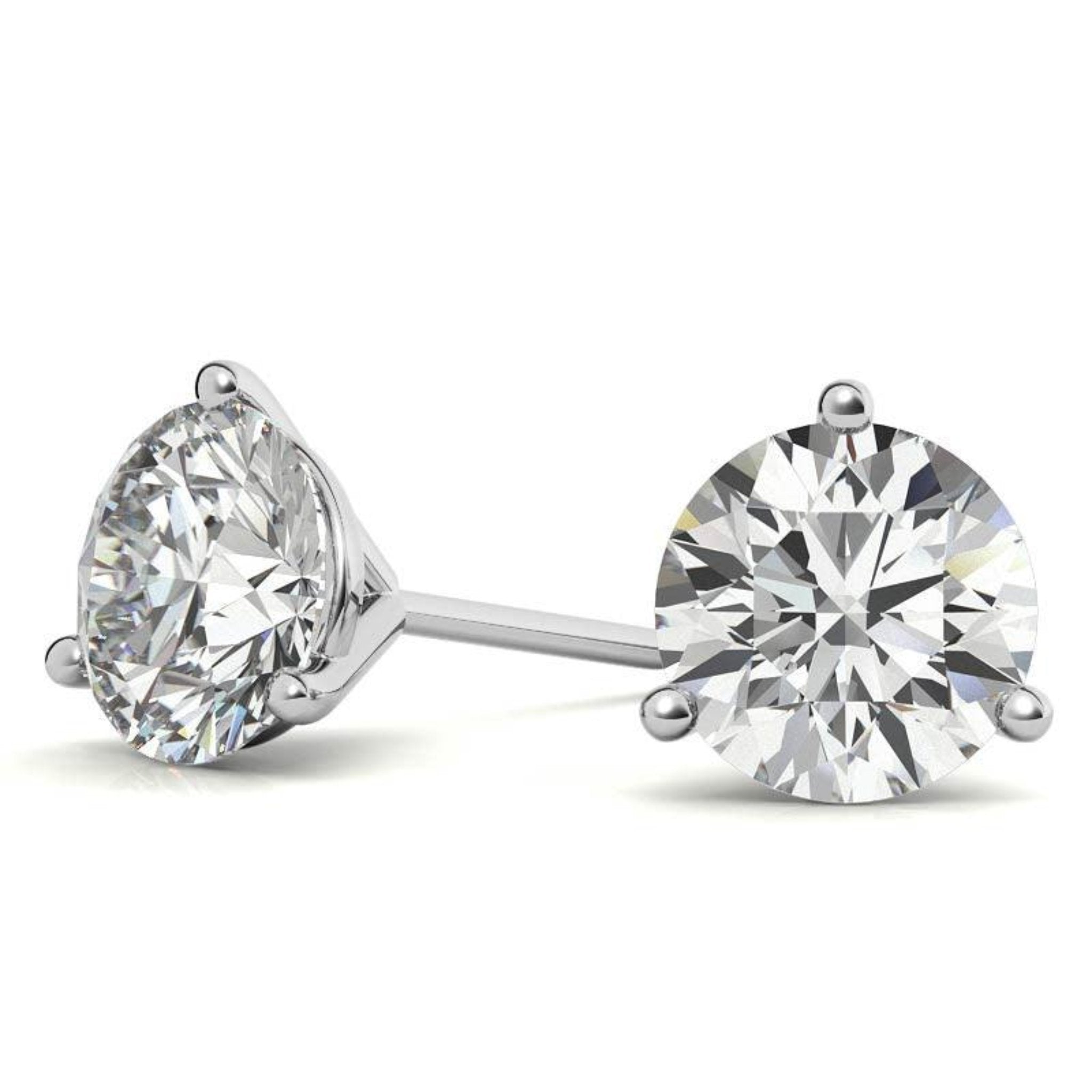 Round Solitaire Diamond White Gold Silver Elegant Studs Earrings For Woman