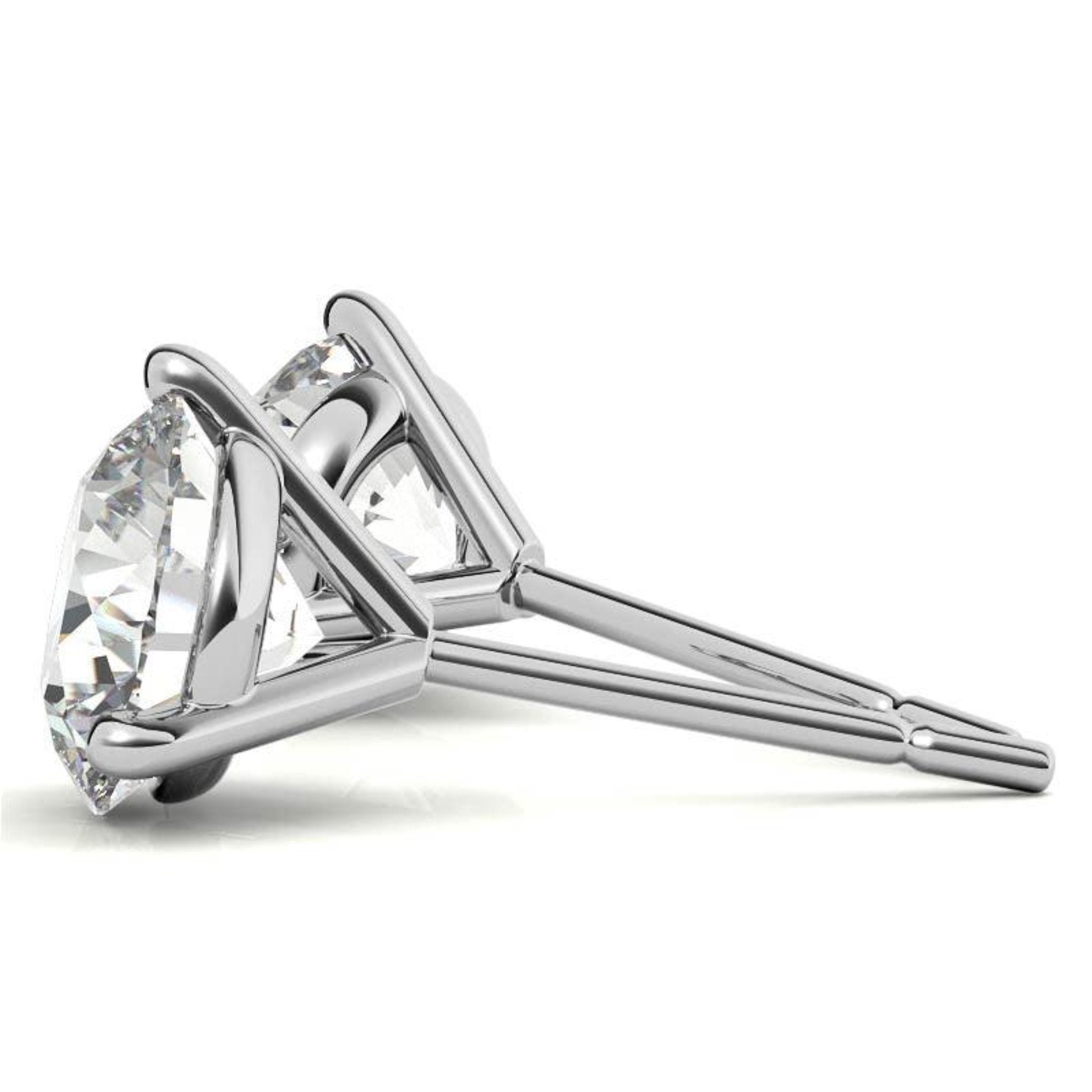 Round Solitaire Diamond White Gold Silver Elegant Studs Earrings For Woman