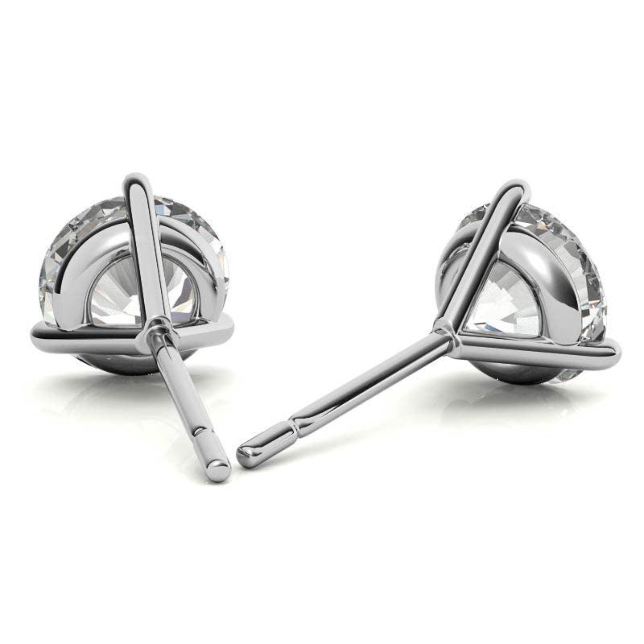 Round Solitaire Diamond White Gold Silver Elegant Studs Earrings For Woman