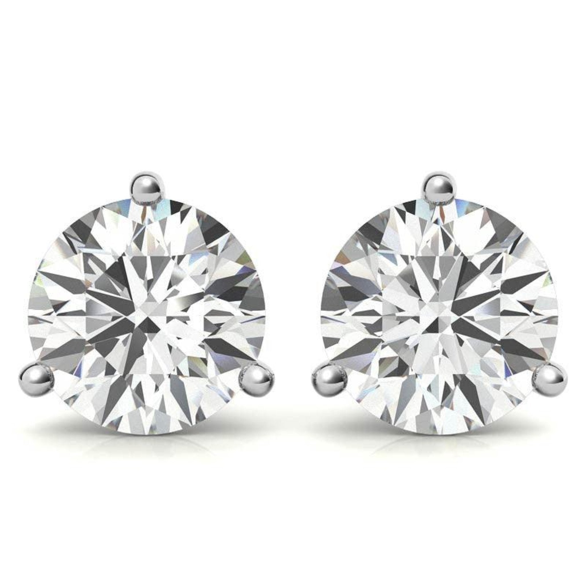 Round Solitaire Diamond White Gold Silver Elegant Studs Earrings For Woman