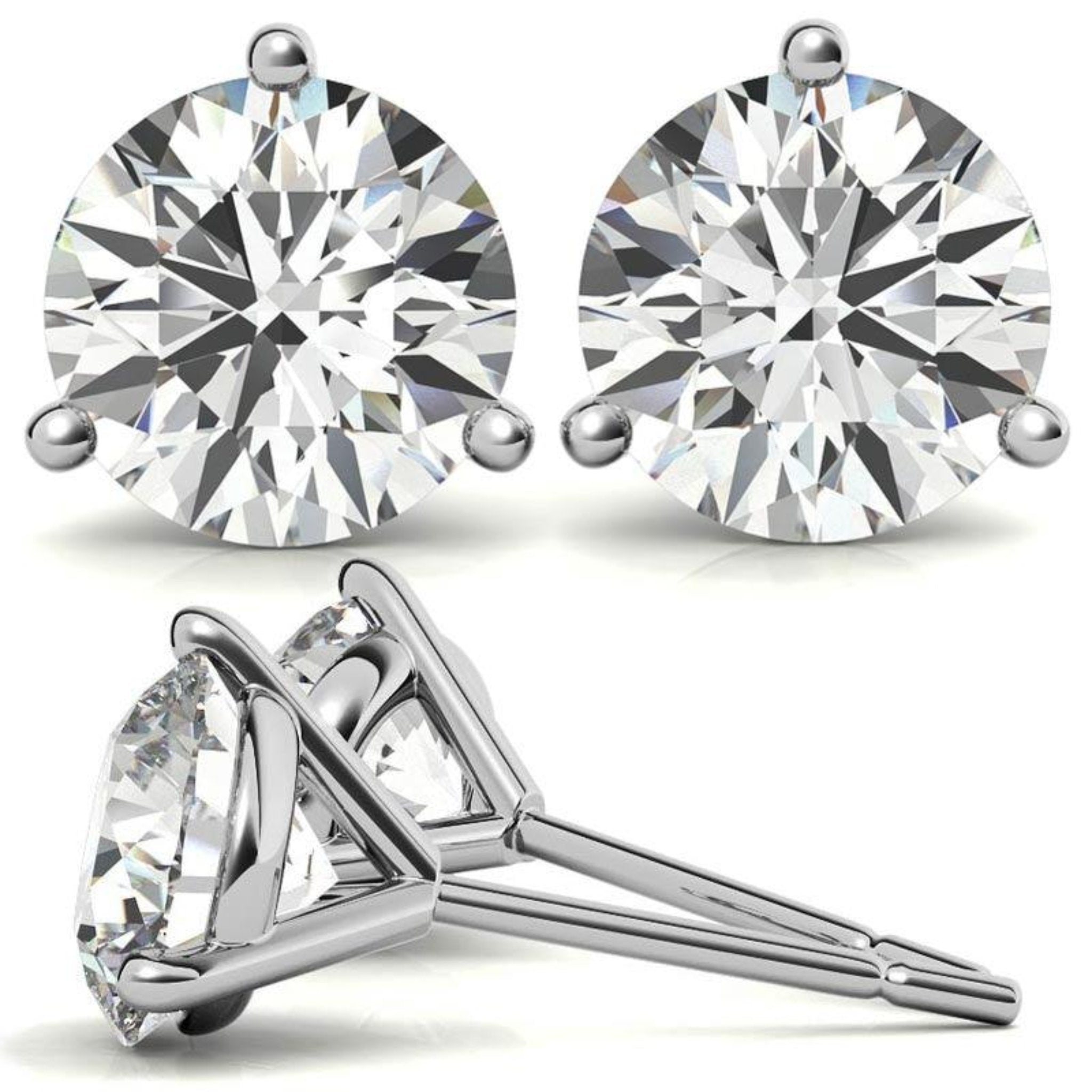 Round Solitaire Diamond White Gold Silver Elegant Studs Earrings For Woman