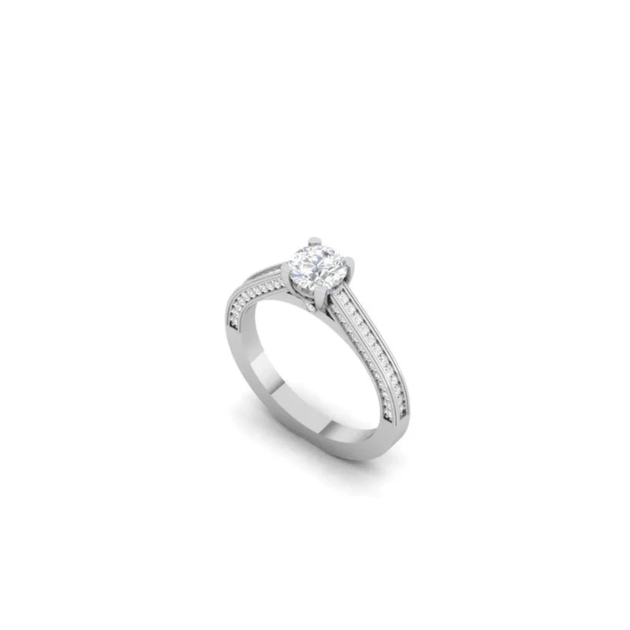 White Gold Adjustable Silver Diamond Round Center Pave Ring For Woman