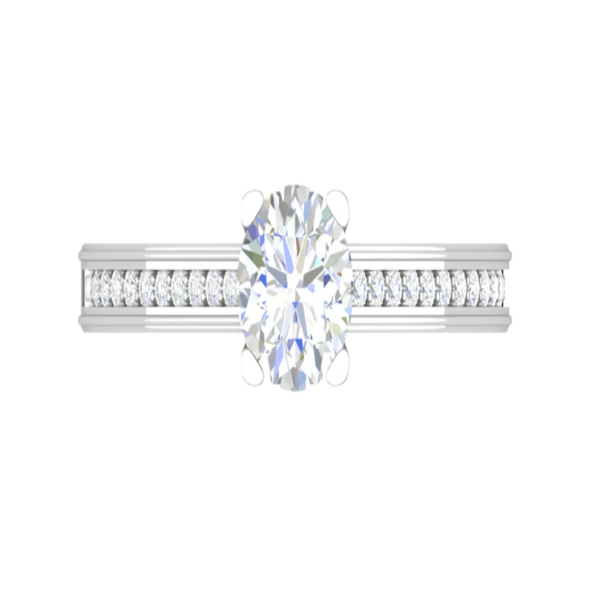 White Gold Adjustable Silver Diamond Round Center Pave Ring For Woman