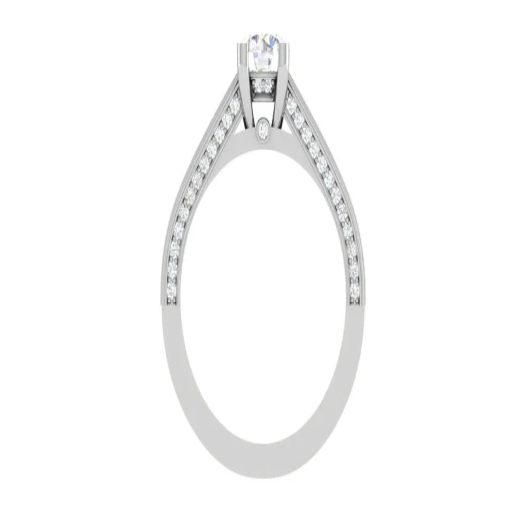 White Gold Adjustable Silver Diamond Round Center Pave Ring For Woman