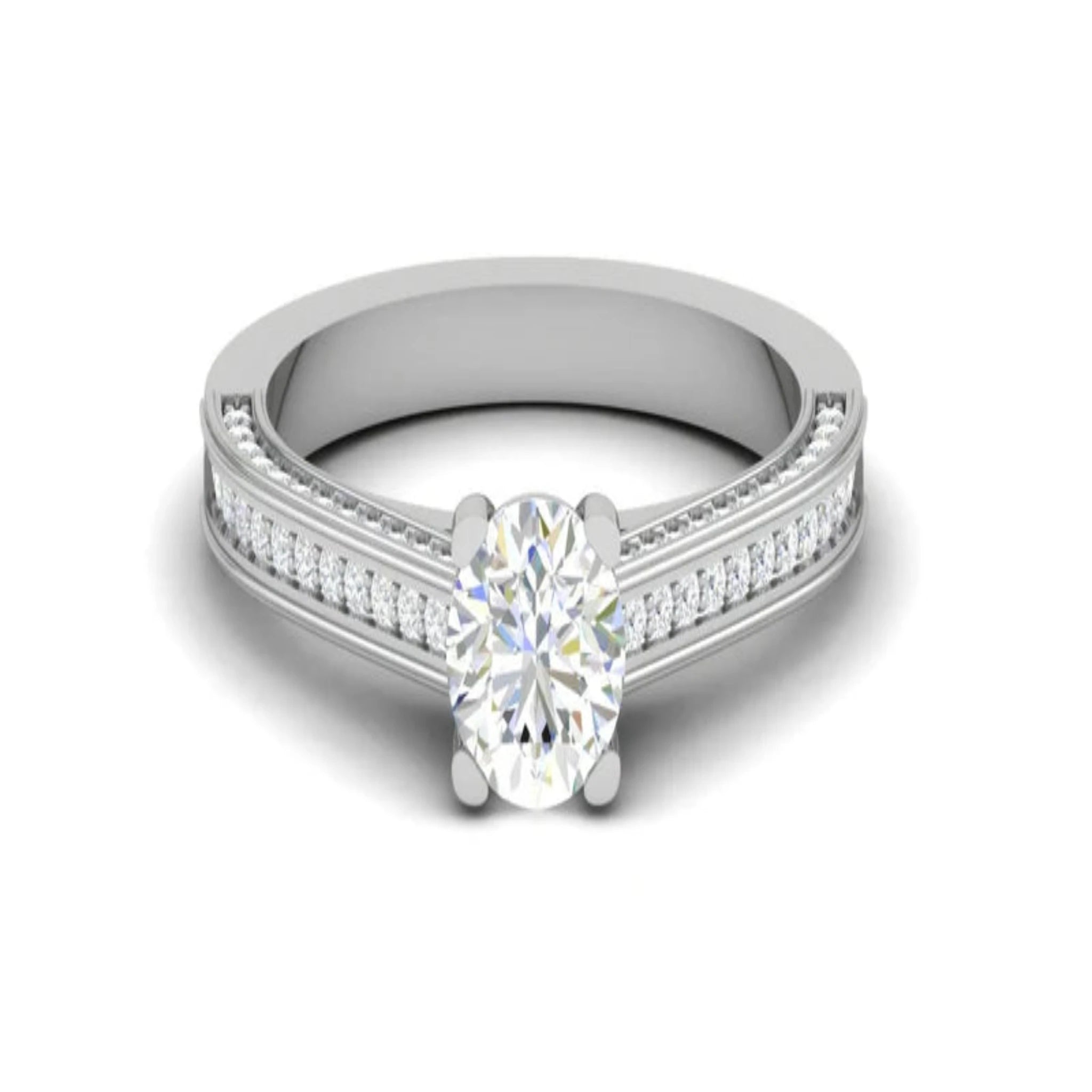White Gold Adjustable Silver Diamond Round Center Pave Ring For Woman