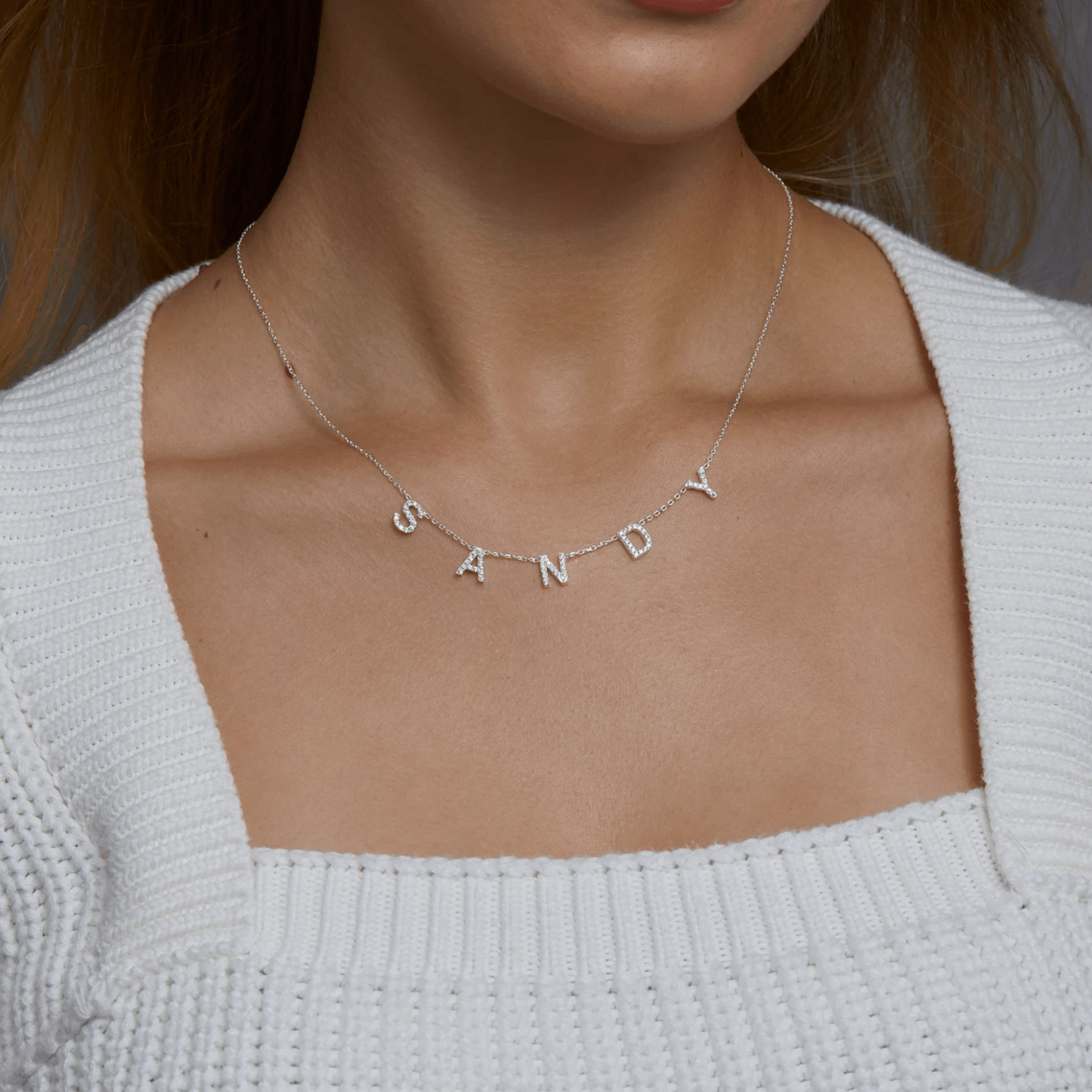 Elegant Name Letter Adjustable Silver White Gold Pendant For Women