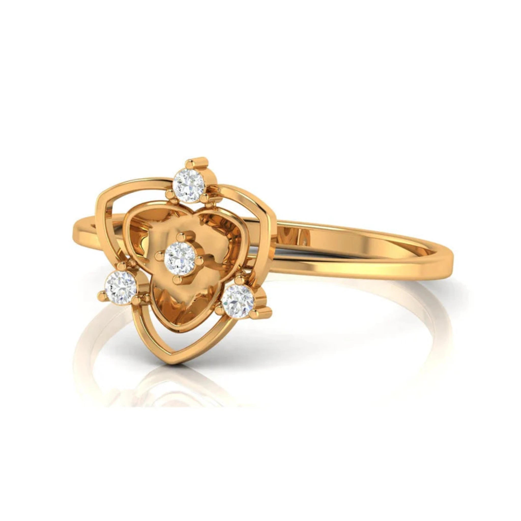 Silver Yellow Gold Adjustable Intricate Heart Floral Motif Diamond Accents Ring for Women
