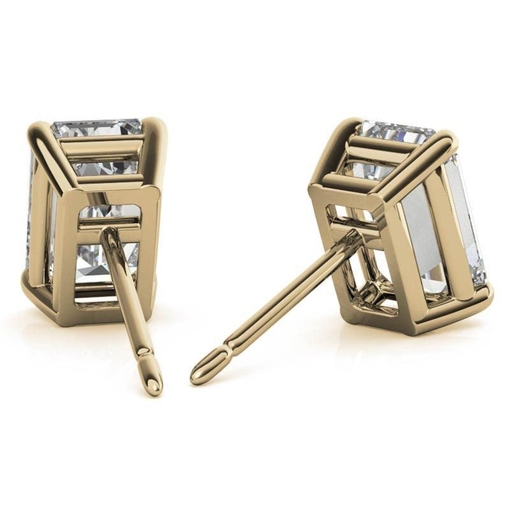 Rectangular Solitaire Yellow Gold Silver Prong Set Earring For Woman