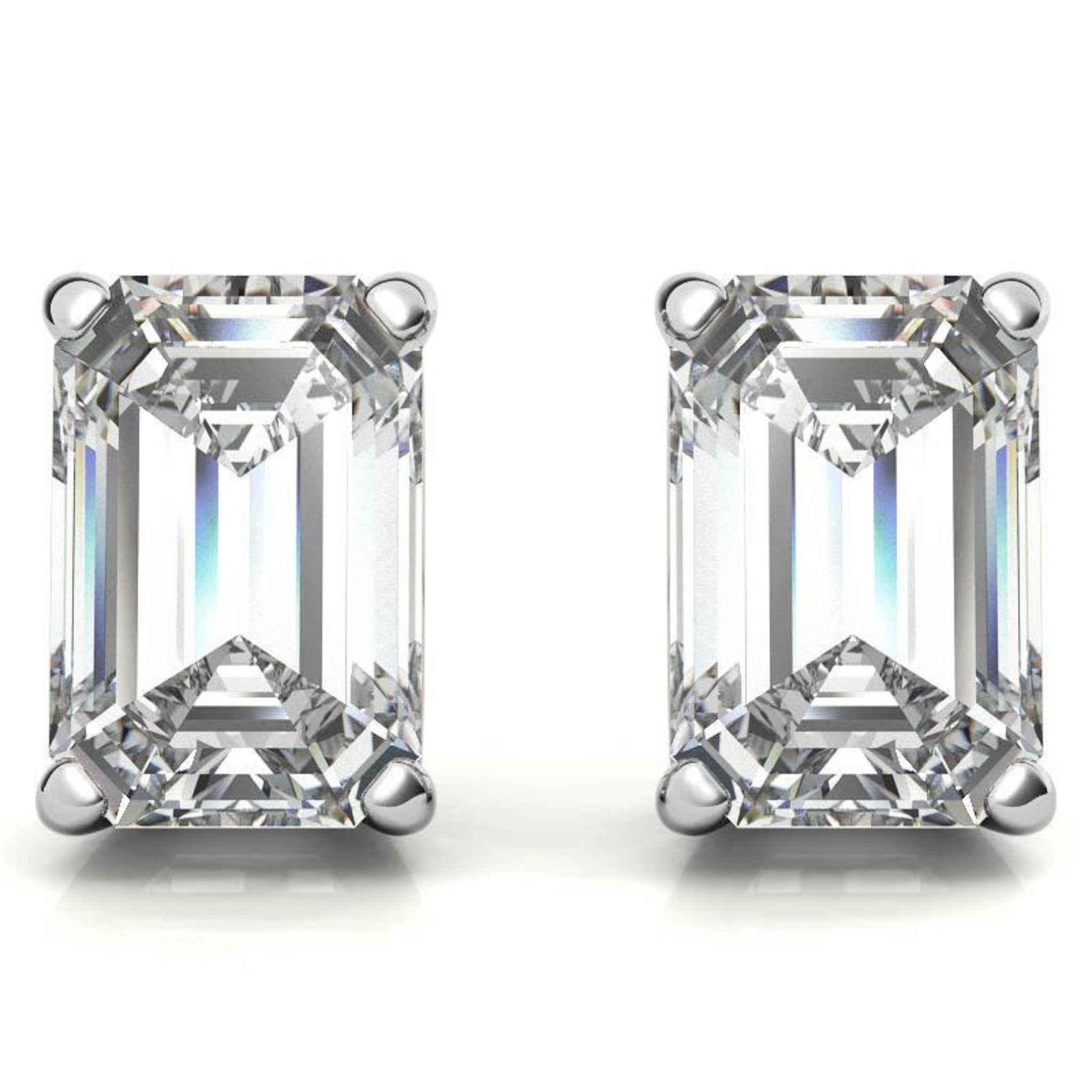 Rectangular Solitaire White Gold Silver Prong Set Earring For Woman