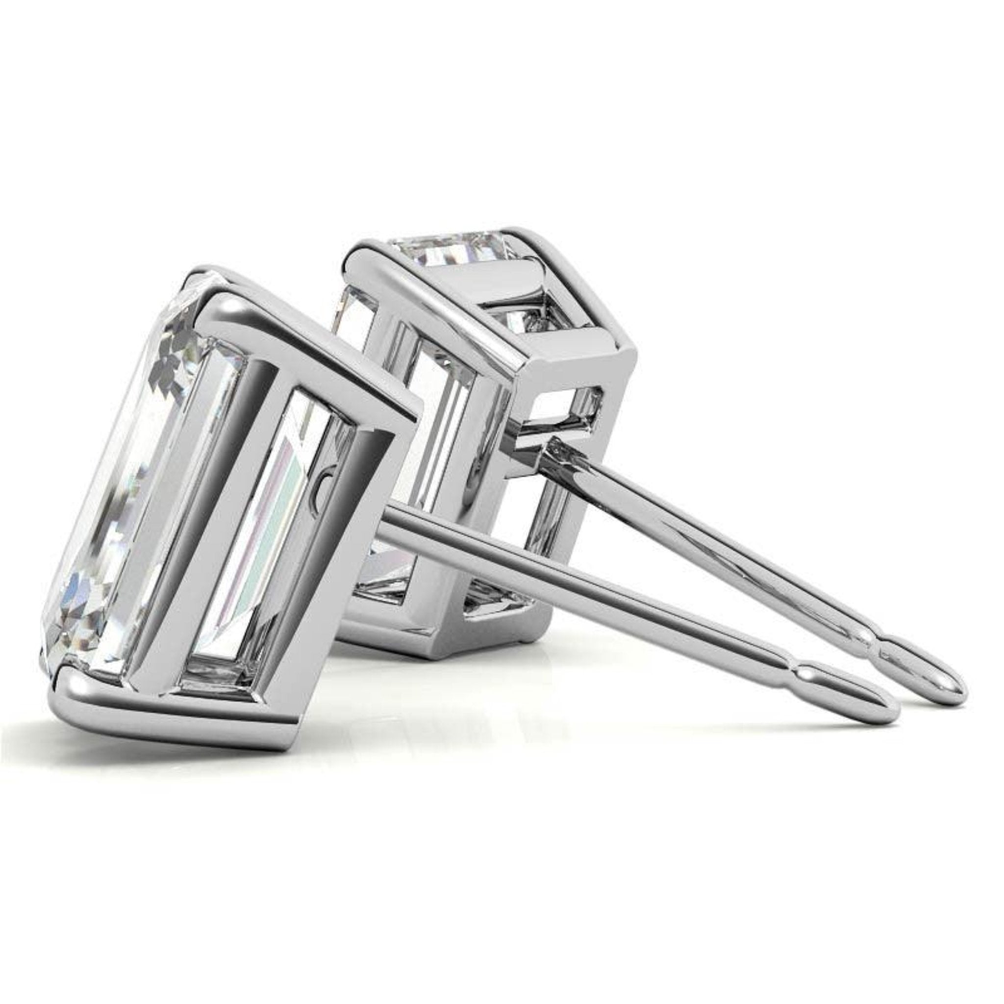 Rectangular Solitaire White Gold Silver Prong Set Earring For Woman