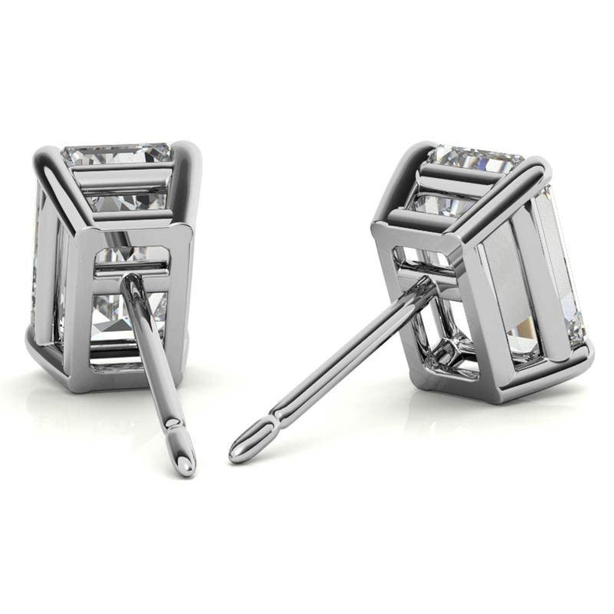 Rectangular Solitaire White Gold Silver Prong Set Earring For Woman