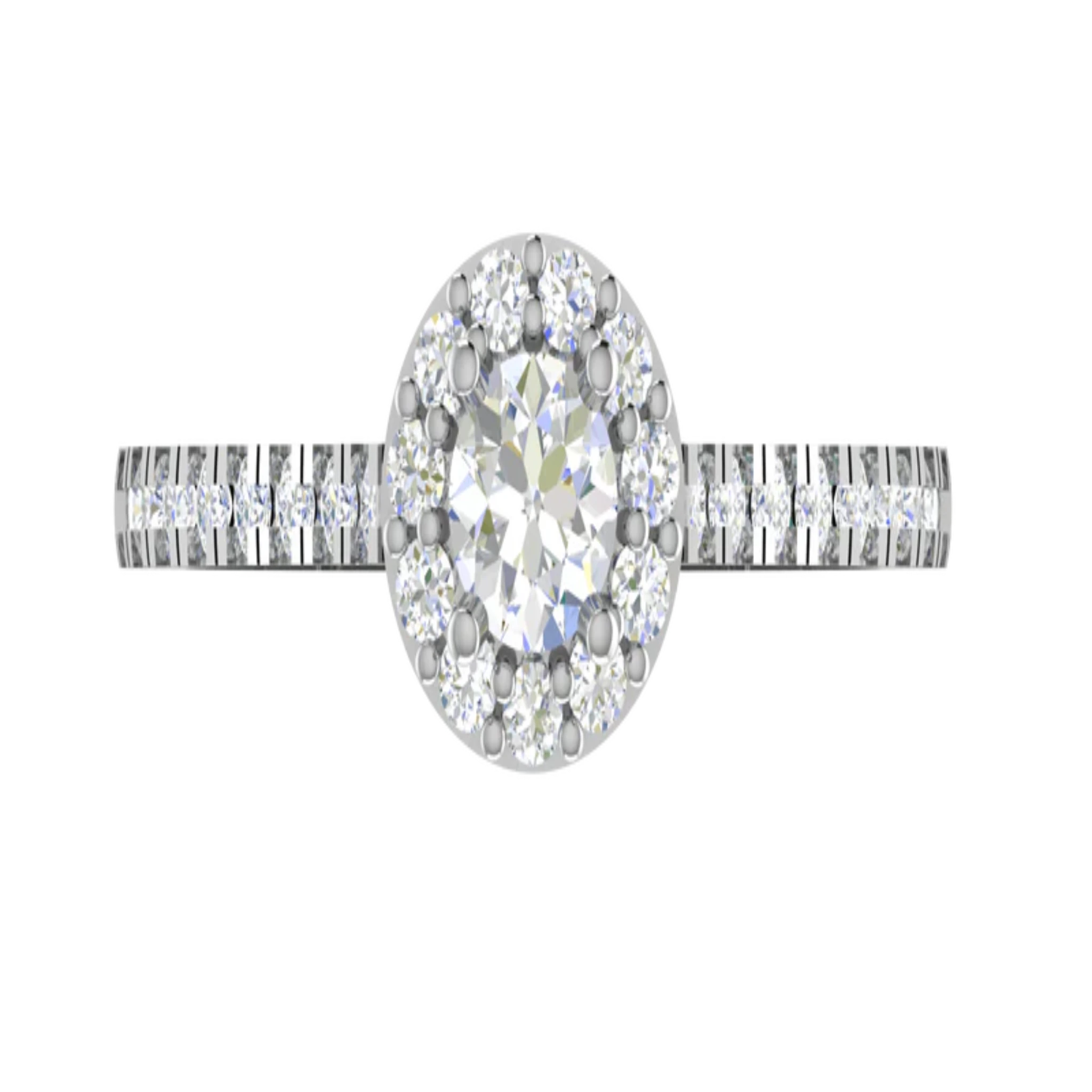 White Gold Adjustable Silver Diamond Round Halo Pavé Band Ring For Woman