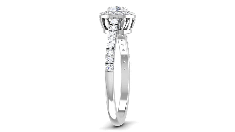 White Gold Adjustable Silver Diamond Round Halo Pavé Band Ring For Woman