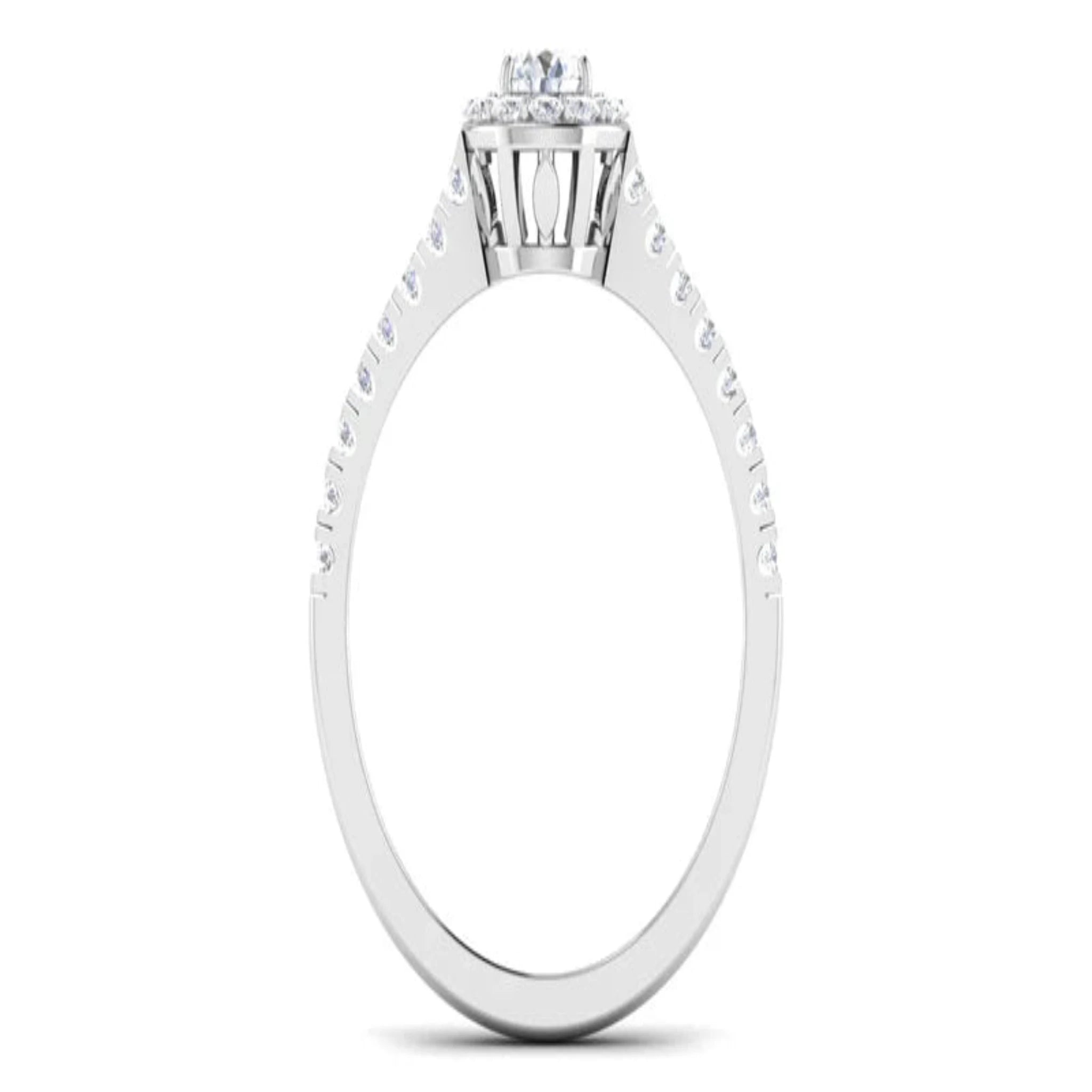 White Gold Adjustable Silver Diamond Round Halo Pavé Band Ring For Woman