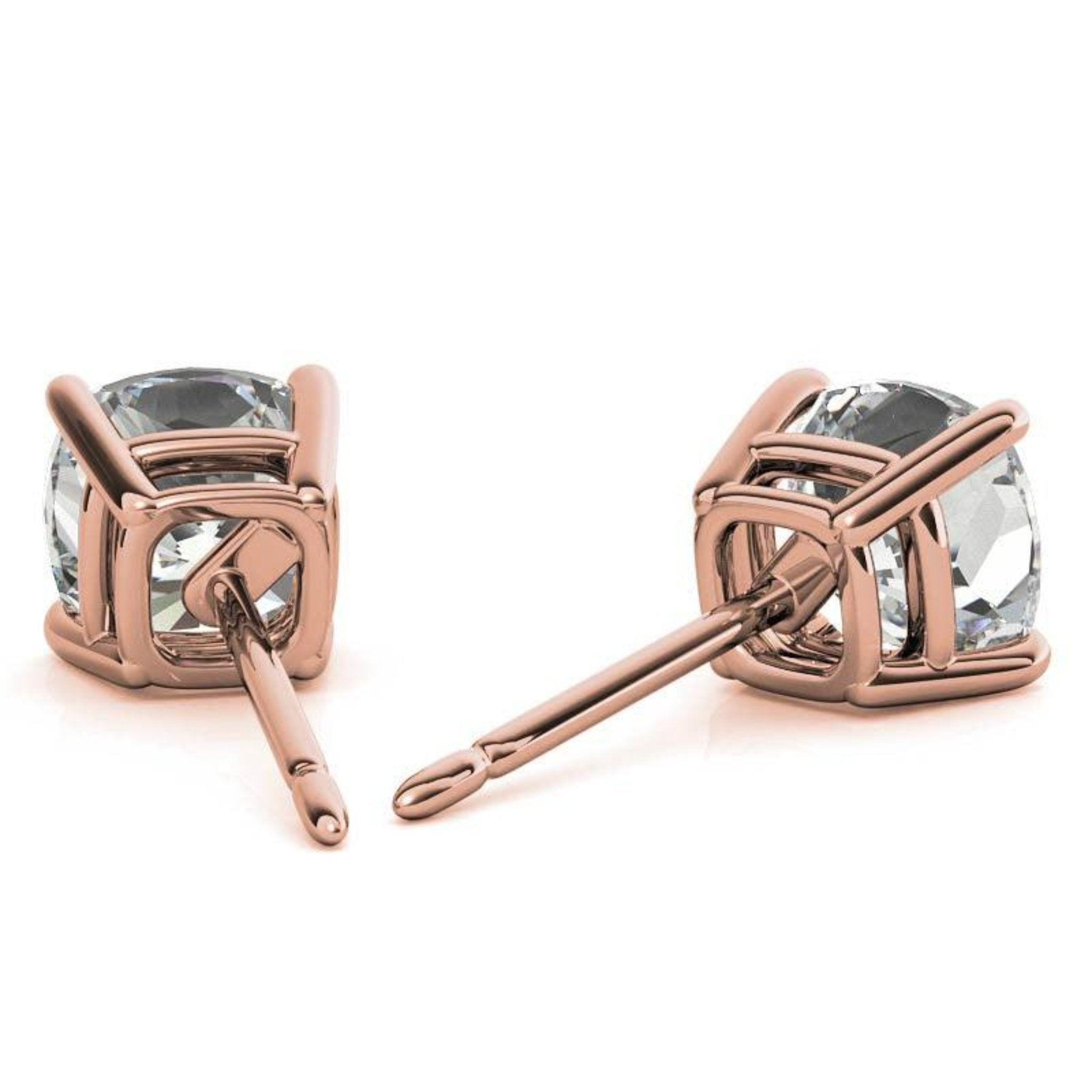 Cushion-Cut Solitaire Rose Gold Silver Prong-Set Earrings for Women