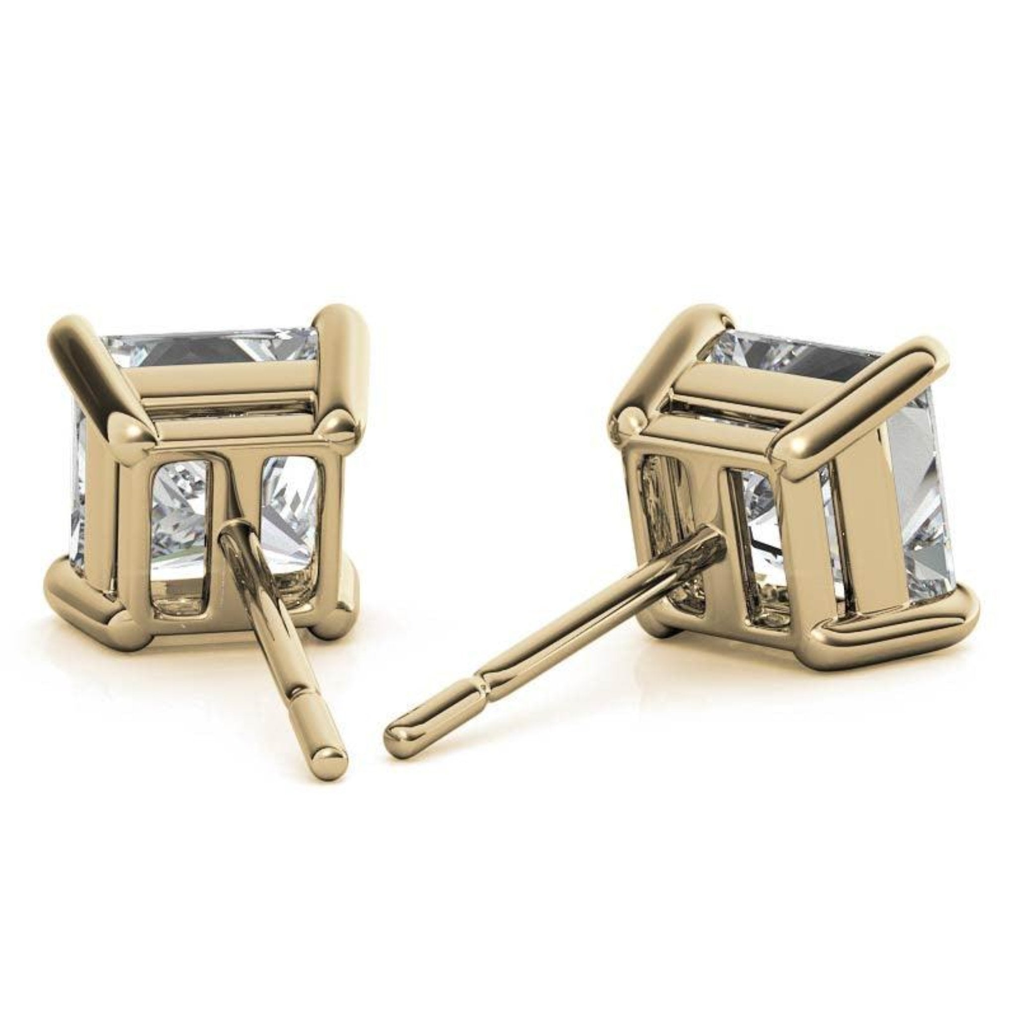 Square Princess-Cut Yellow Gold Silver Luxury Solitaire Diamond Stud Earrings For Woman