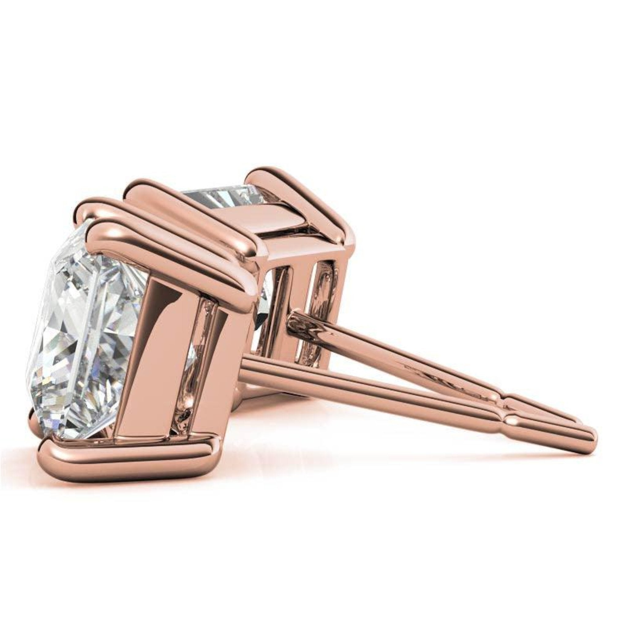 Square Princess-Cut Rose Gold Silver Luxury Solitaire Diamond Stud Earrings For Woman