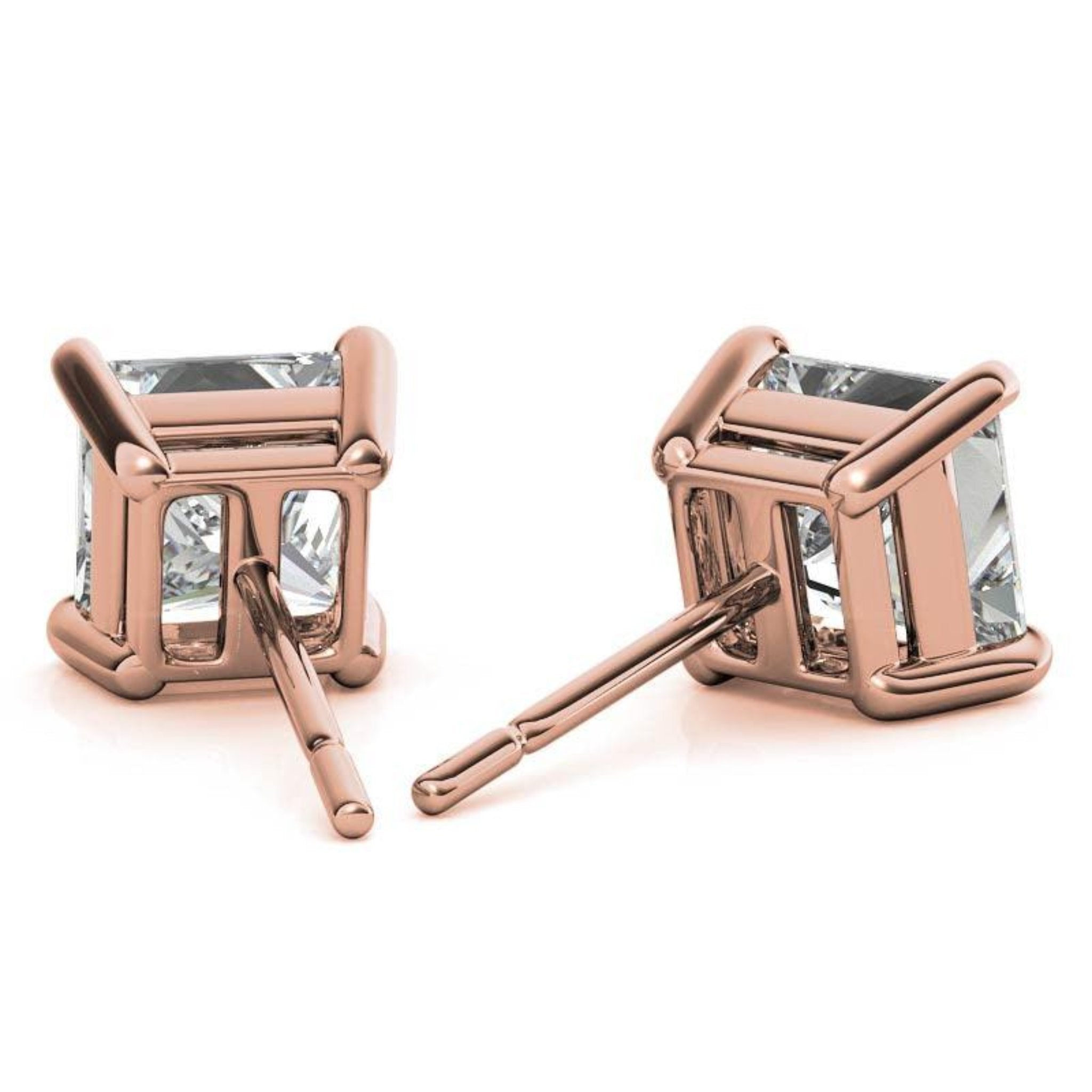 Square Princess-Cut Rose Gold Silver Luxury Solitaire Diamond Stud Earrings For Woman