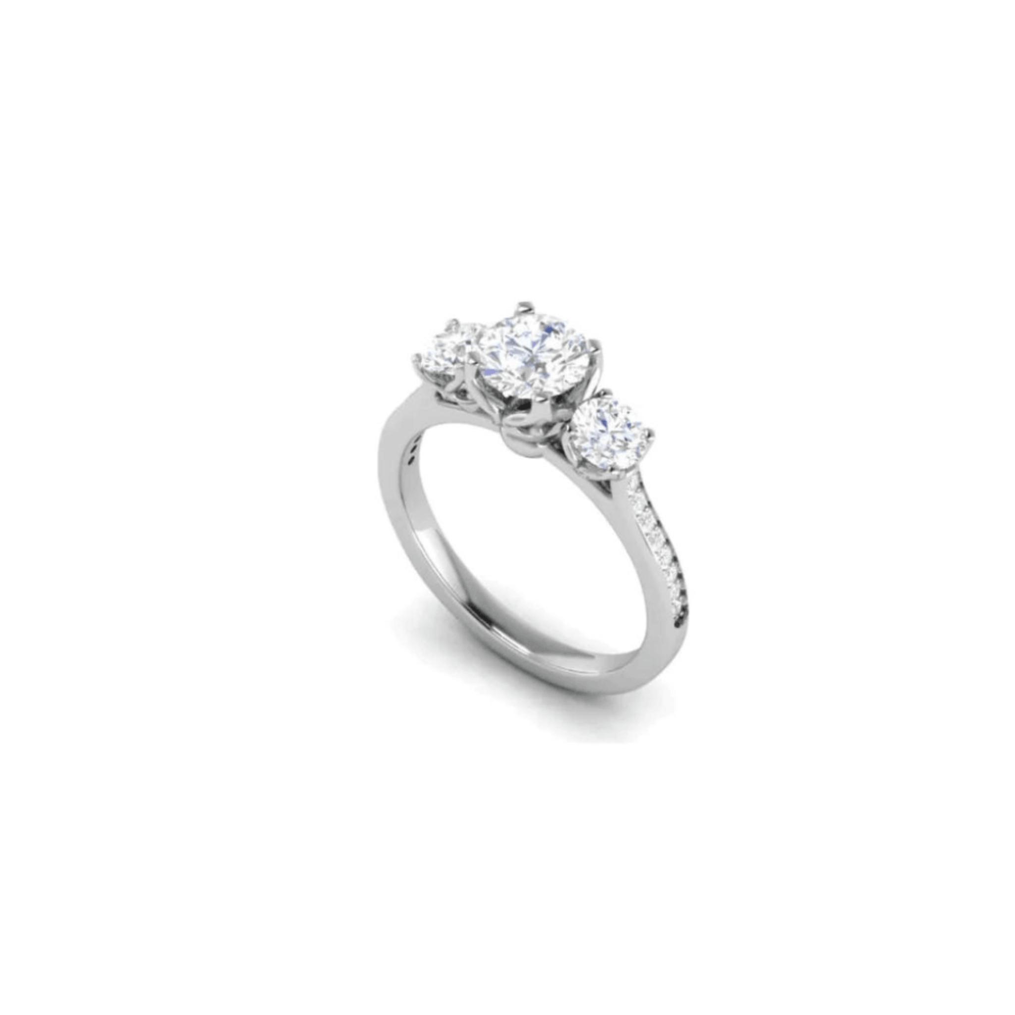 Triple Round-Cut Diamond White Gold Adjustable Silver Stylish Ring For Women
