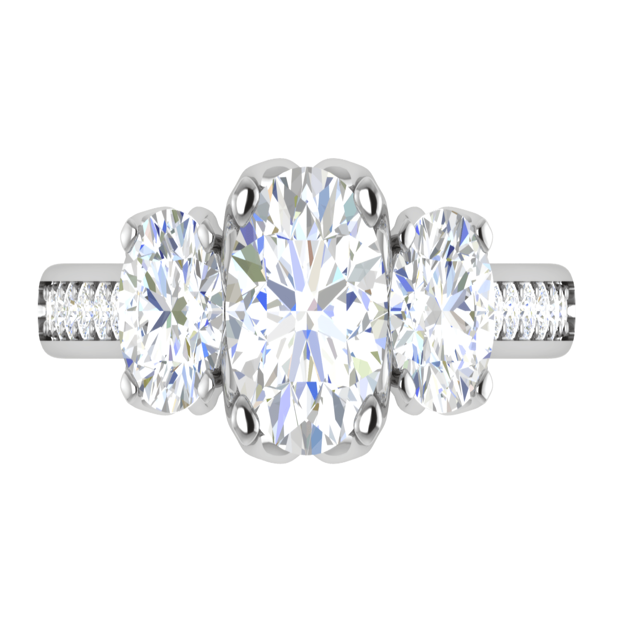 Triple Round-Cut Diamond White Gold Adjustable Silver Stylish Ring For Women