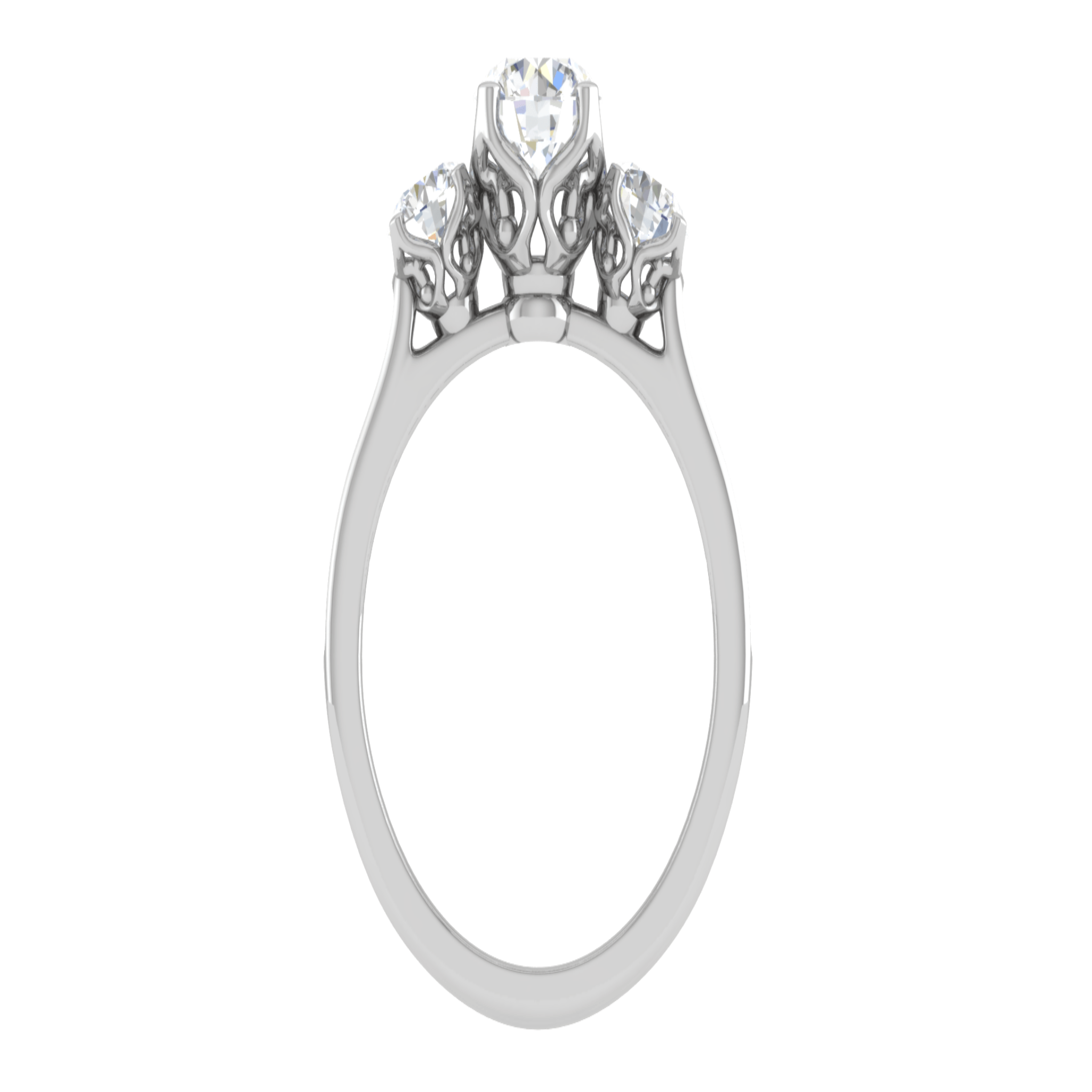 Triple Round-Cut Diamond White Gold Adjustable Silver Stylish Ring For Women