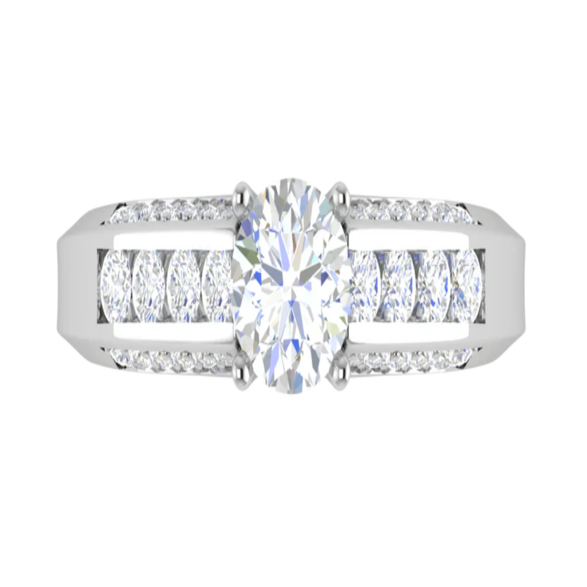 White Gold Adjustable Silver Multi-Diamond Side Stone Embellishments Ring For Woman