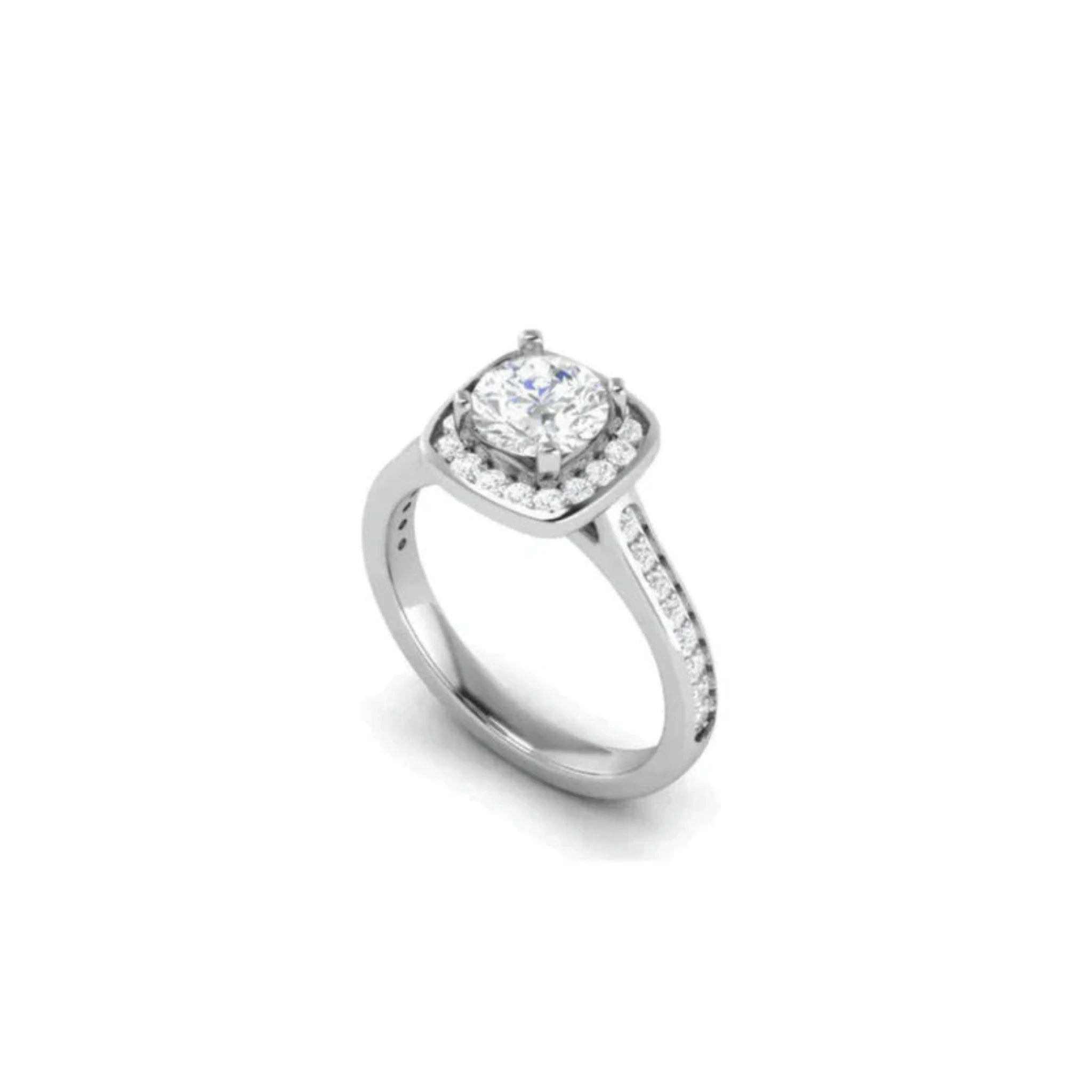 White Gold Adjustable Silver Timeless Round Halo Pave Accent Bridal Ring For Woman