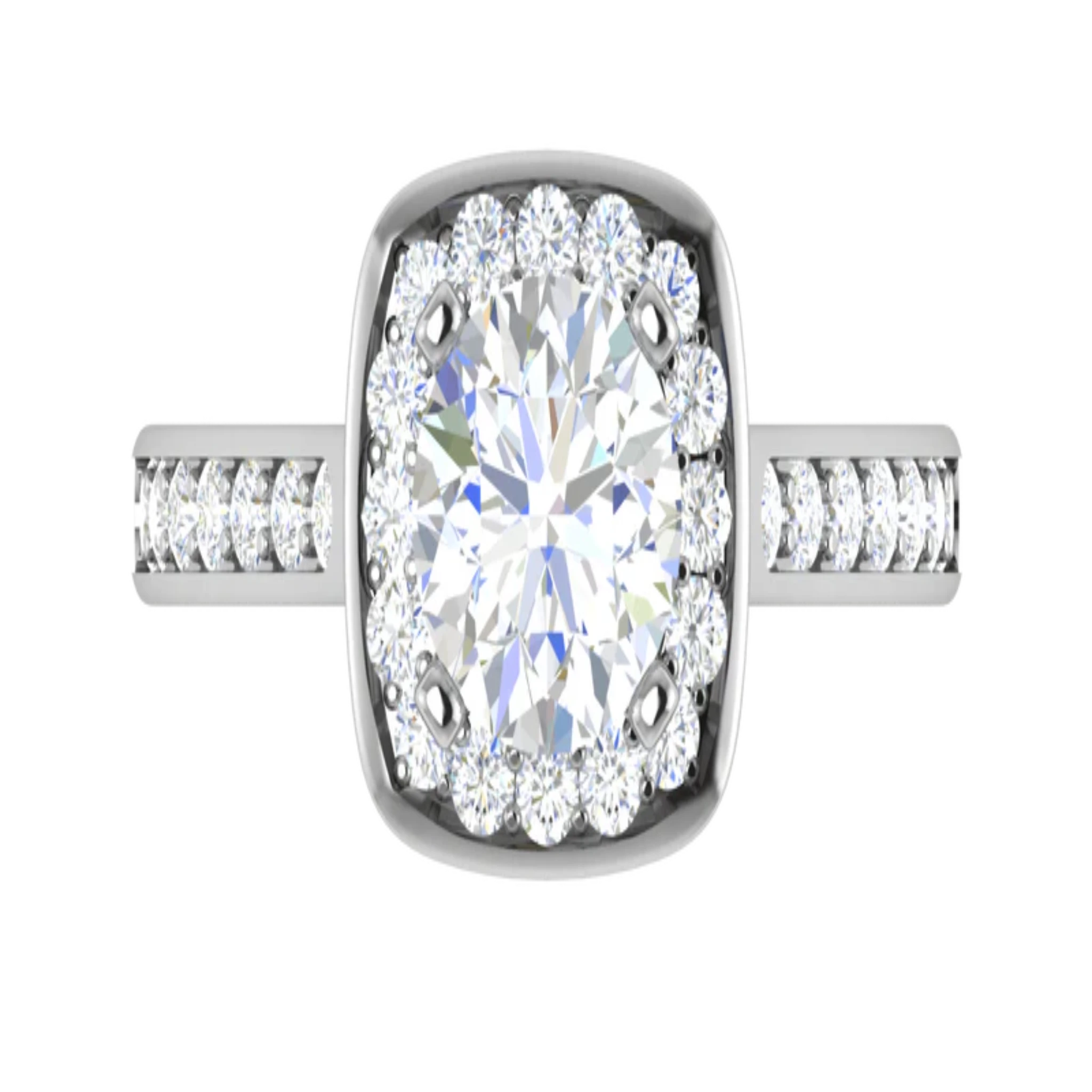 White Gold Adjustable Silver Timeless Round Halo Pave Accent Bridal Ring For Woman