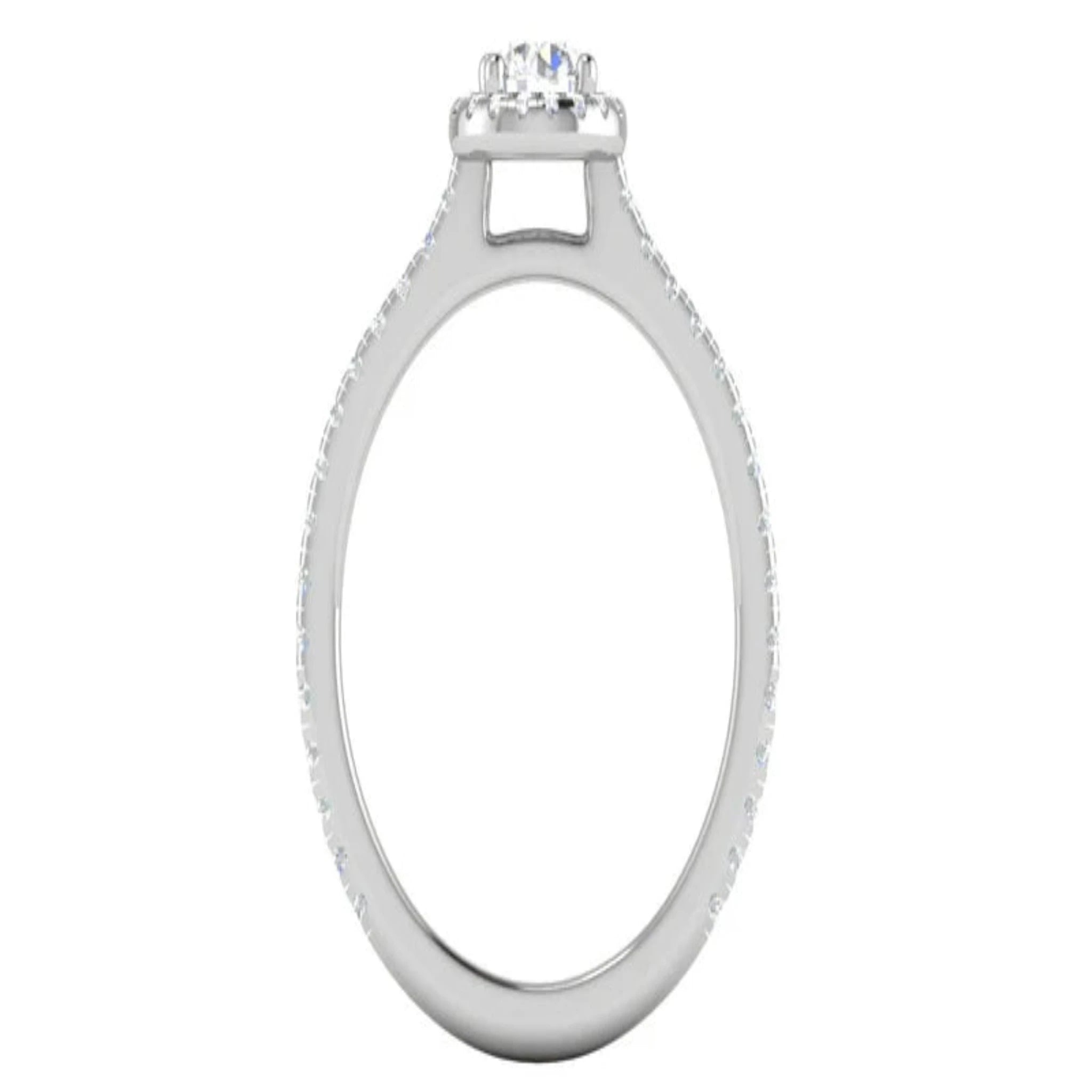 White Gold Adjustable Silver Prong-Set Round Solitaire Diamond Halo Ring For Woman