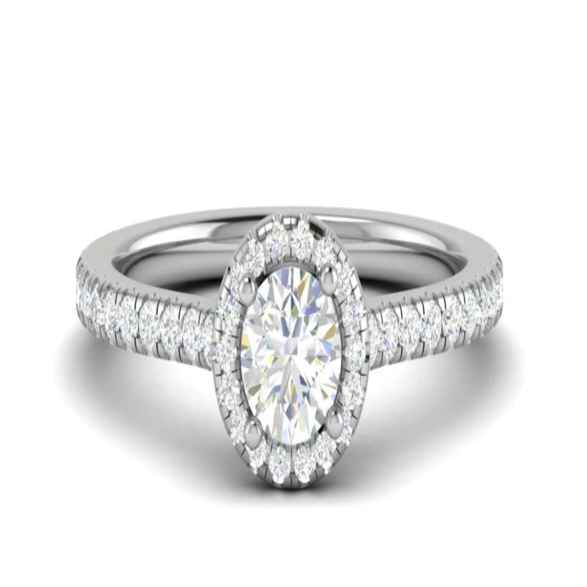 White Gold Adjustable Silver Prong-Set Round Solitaire Diamond Halo Ring For Woman