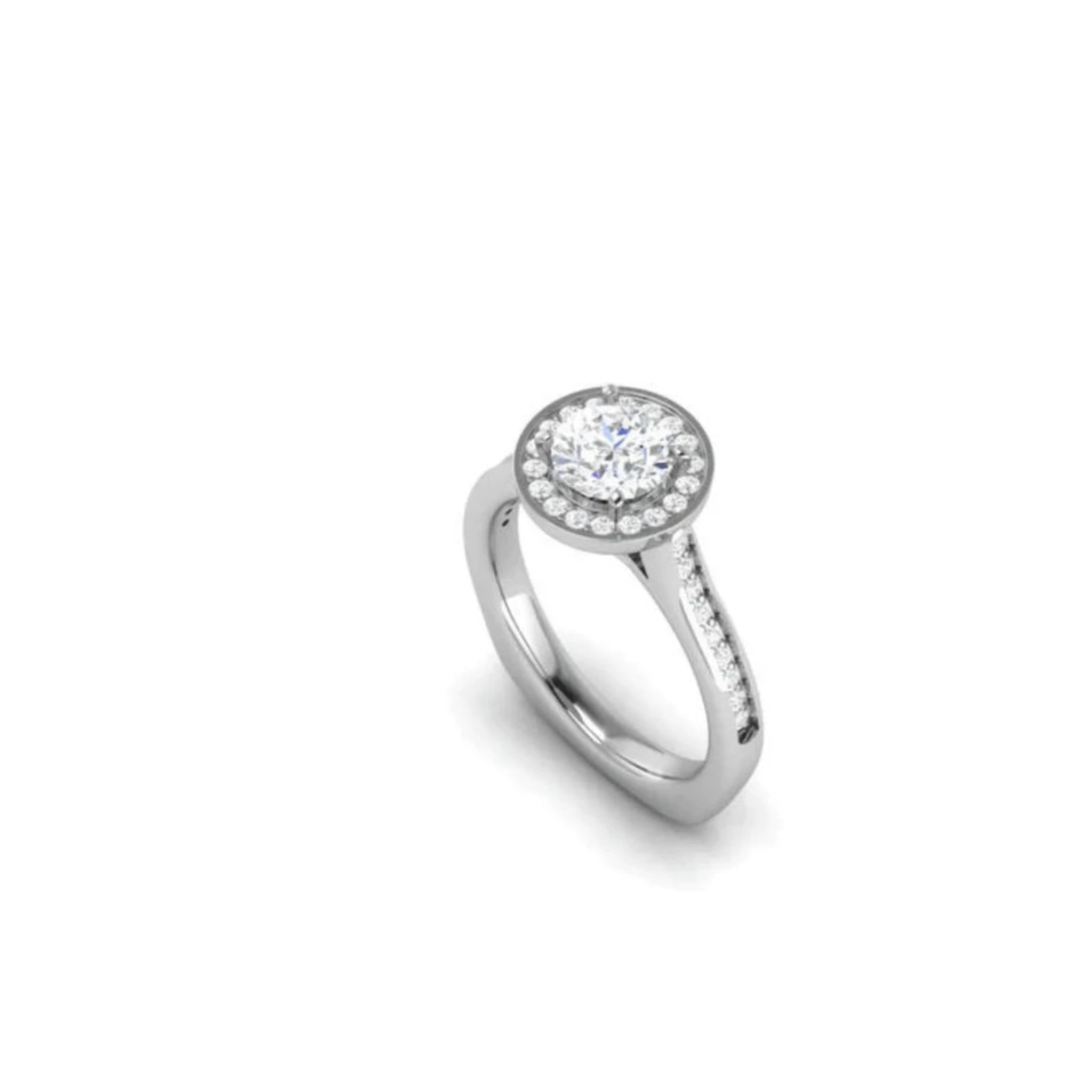 White Gold Adjustable Silver Round Diamond Bezel Set Halo Ring For Woman