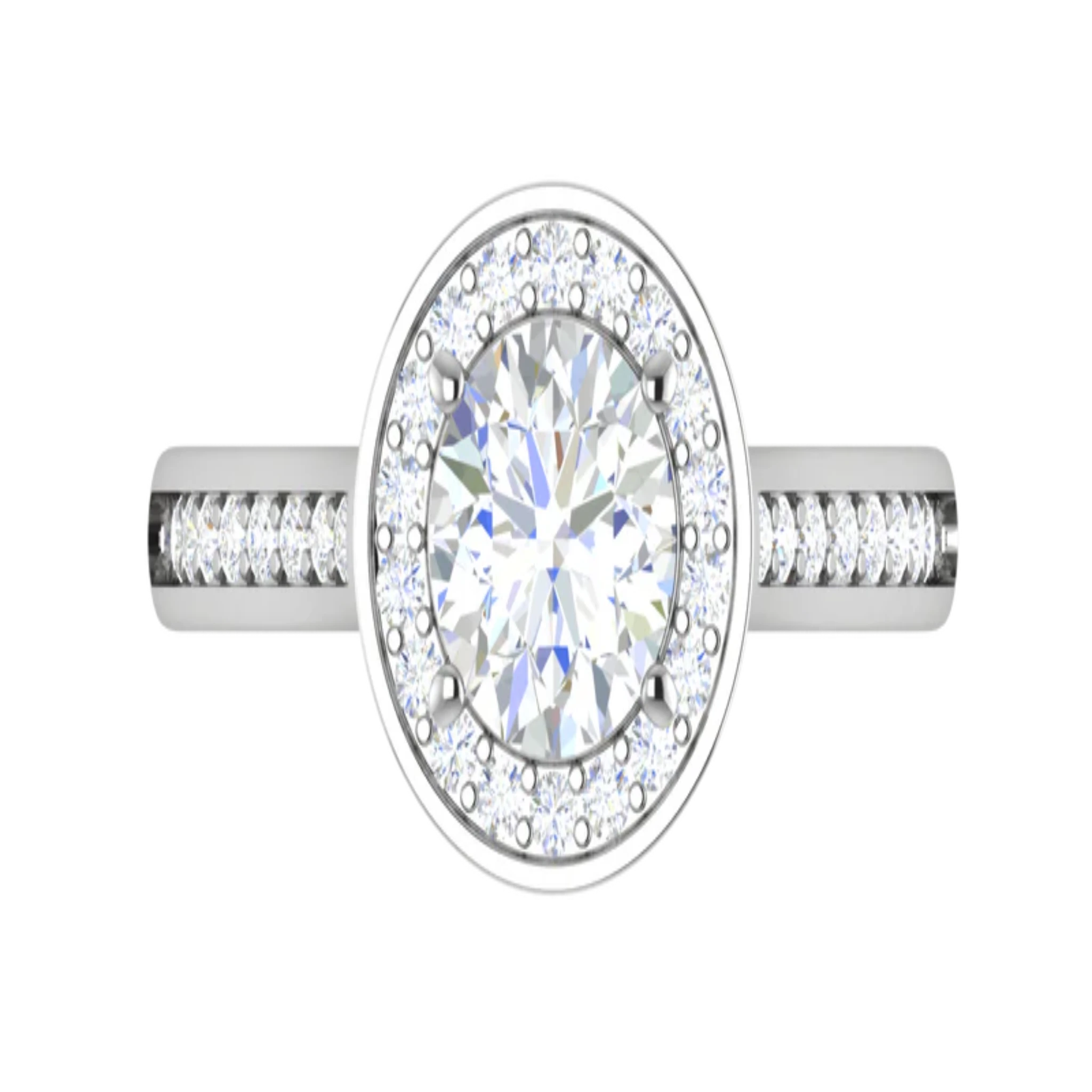 White Gold Adjustable Silver Round Diamond Bezel Set Halo Ring For Woman