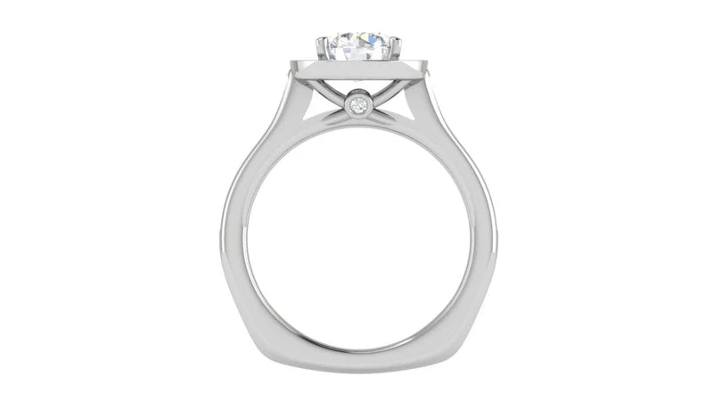 White Gold Adjustable Silver Round Diamond Bezel Set Halo Ring For Woman