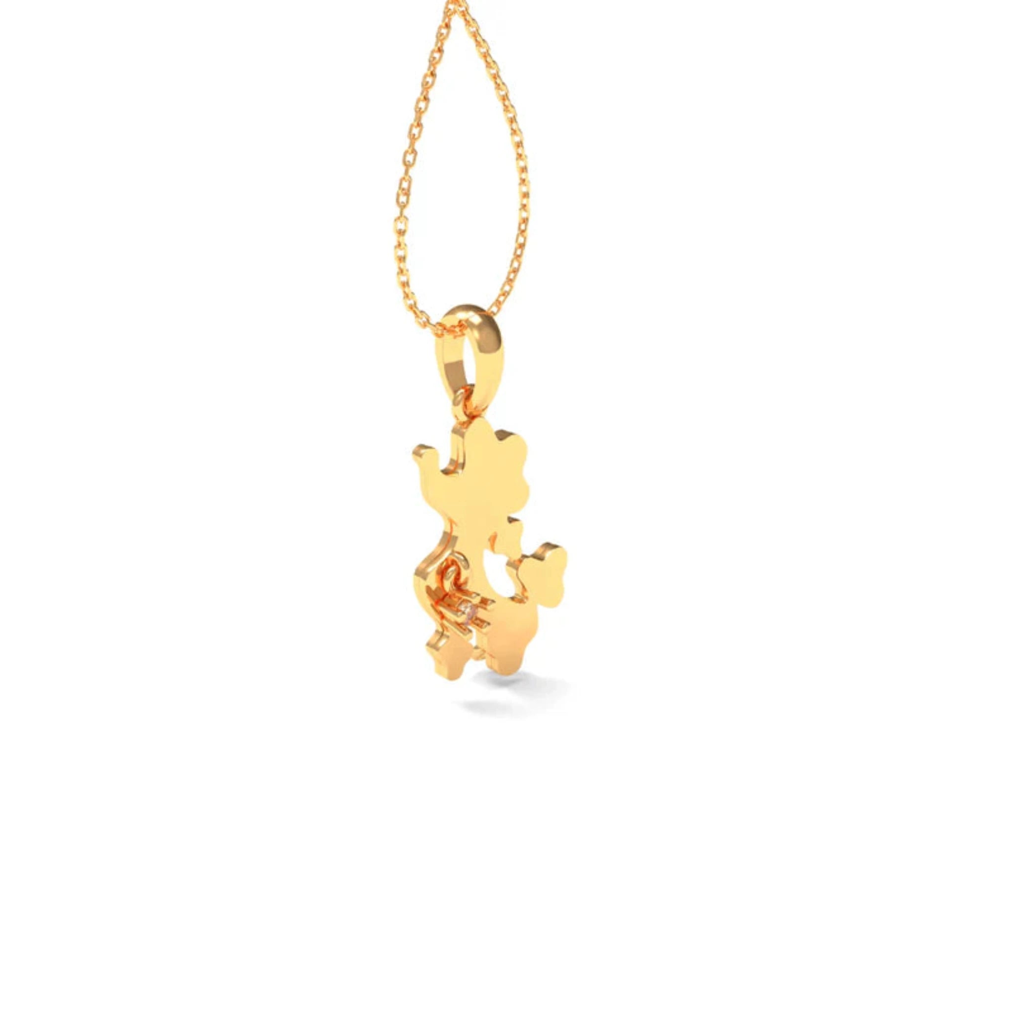 Miniature Bezel-Set Diamond Silver Yellow Gold Wagging Tail Pendant For Kids