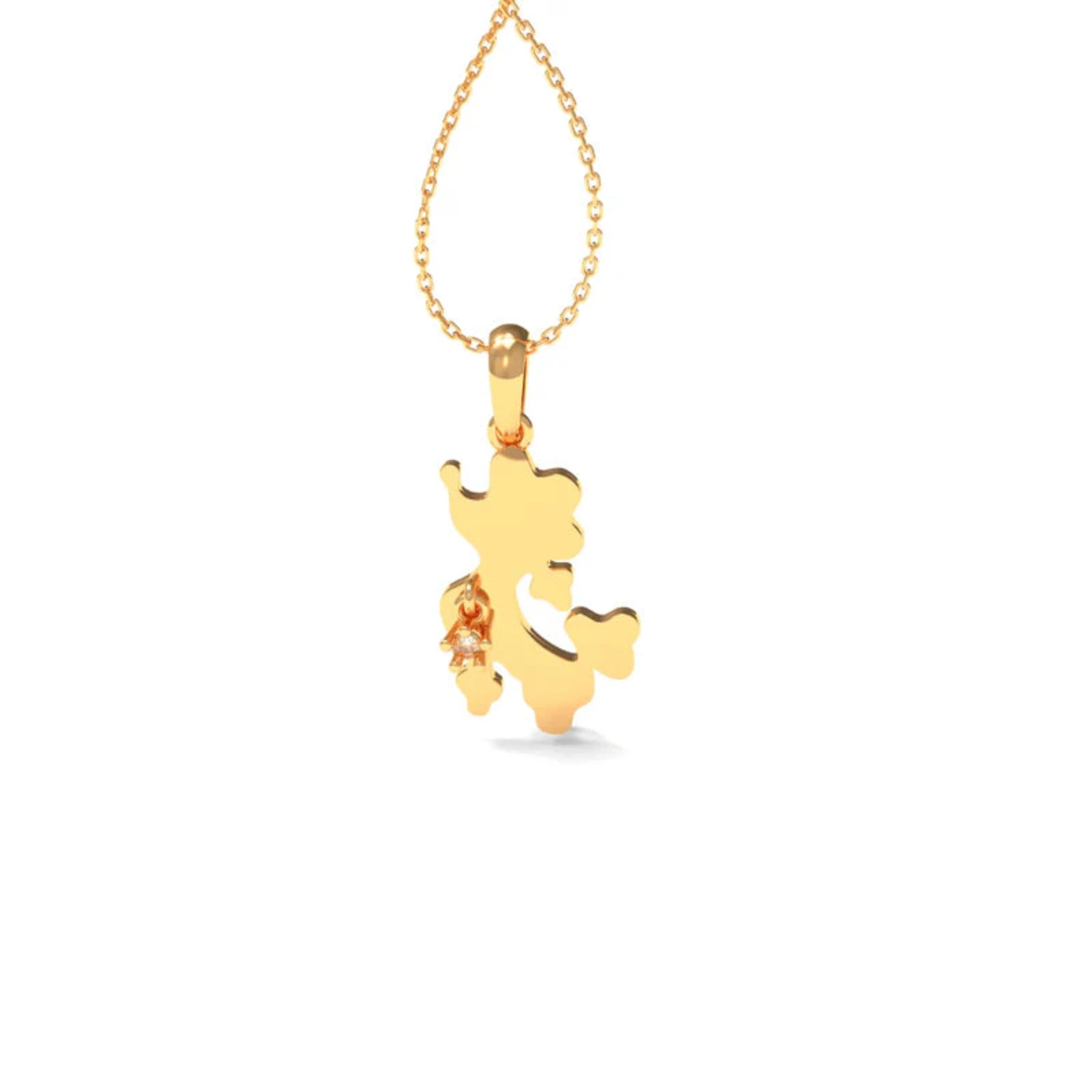 Miniature Bezel-Set Diamond Silver Yellow Gold Wagging Tail Pendant For Kids