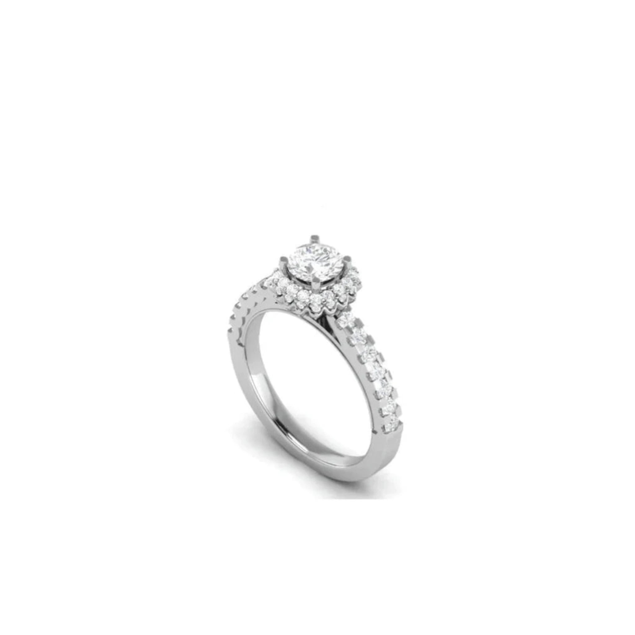 White Gold Adjustable Silver Glossy Diamond Floral Halo Band Bridal Ring For Woman