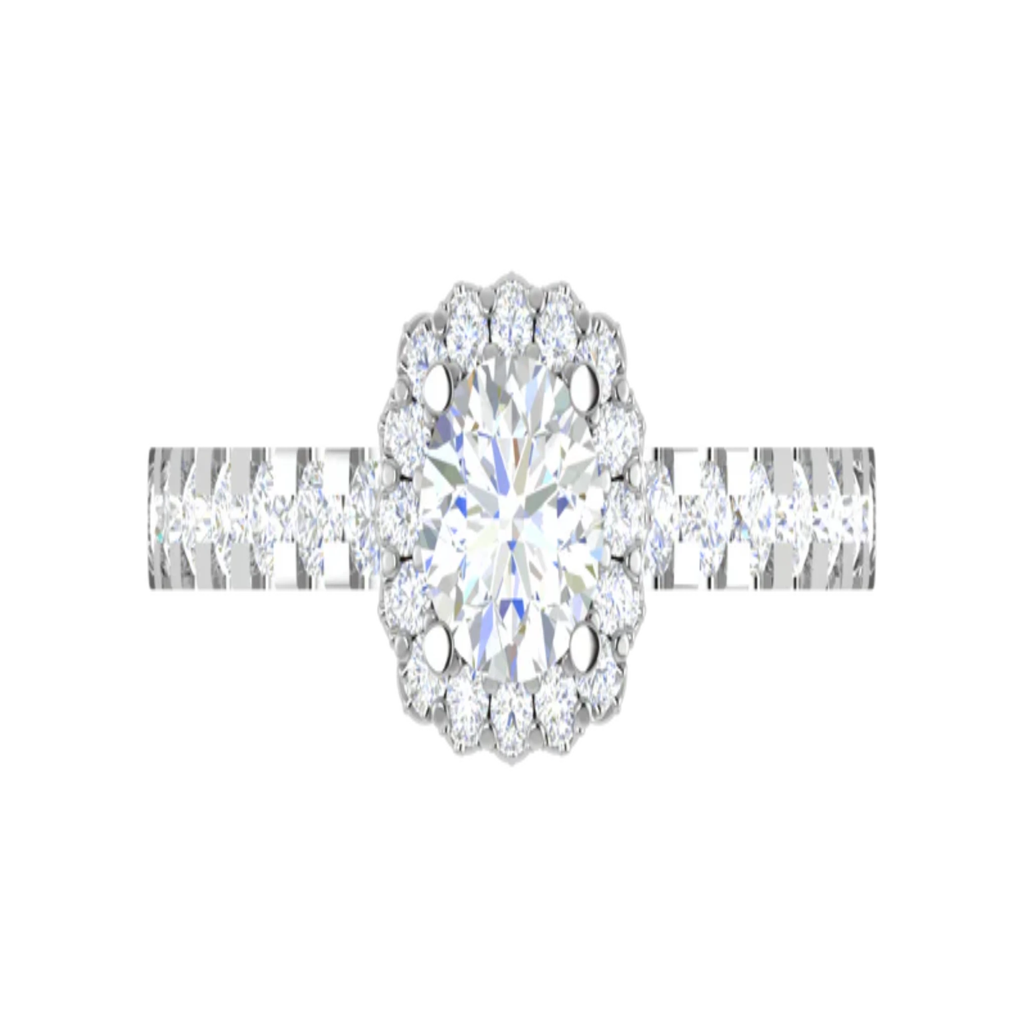 White Gold Adjustable Silver Glossy Diamond Floral Halo Band Bridal Ring For Woman