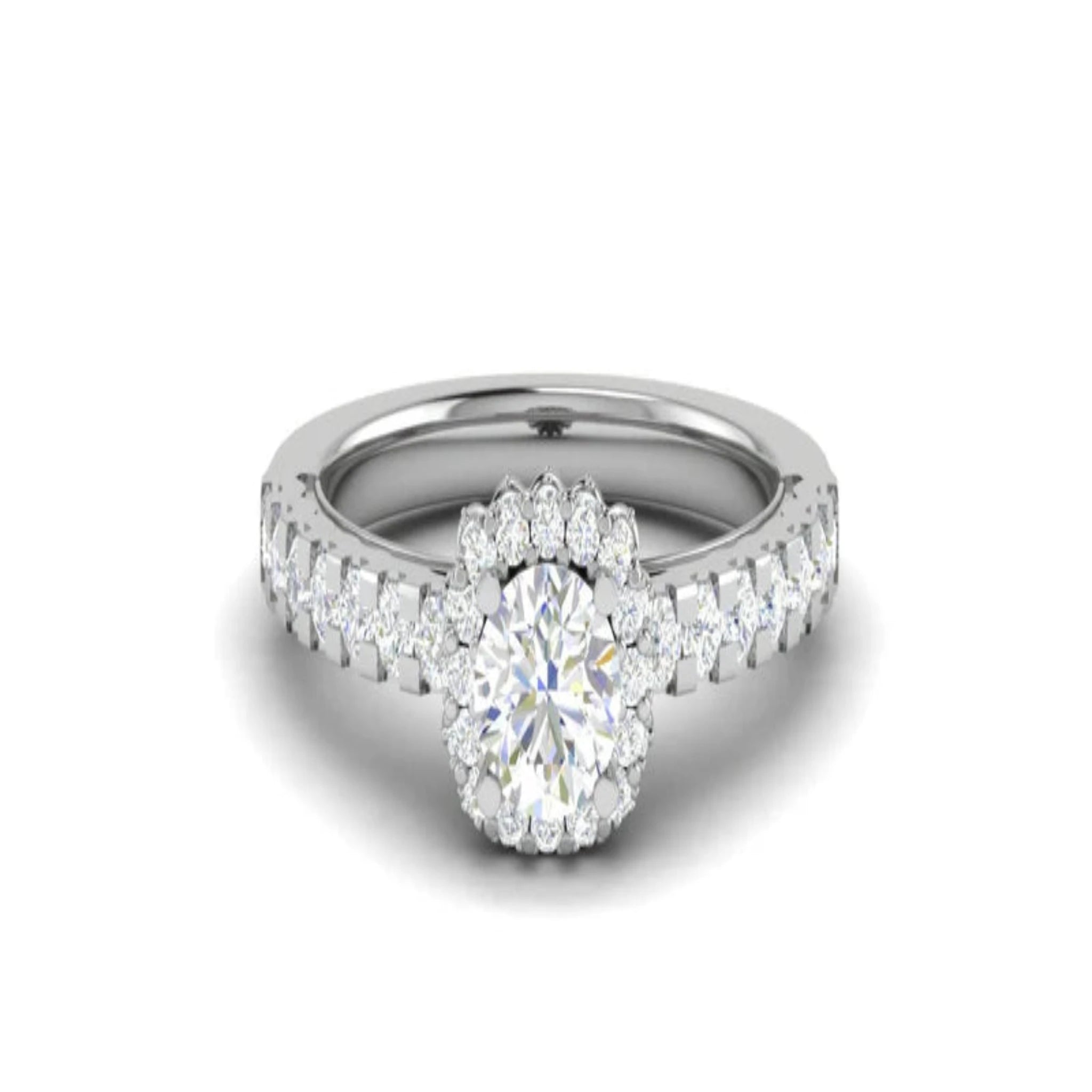 White Gold Adjustable Silver Glossy Diamond Floral Halo Band Bridal Ring For Woman