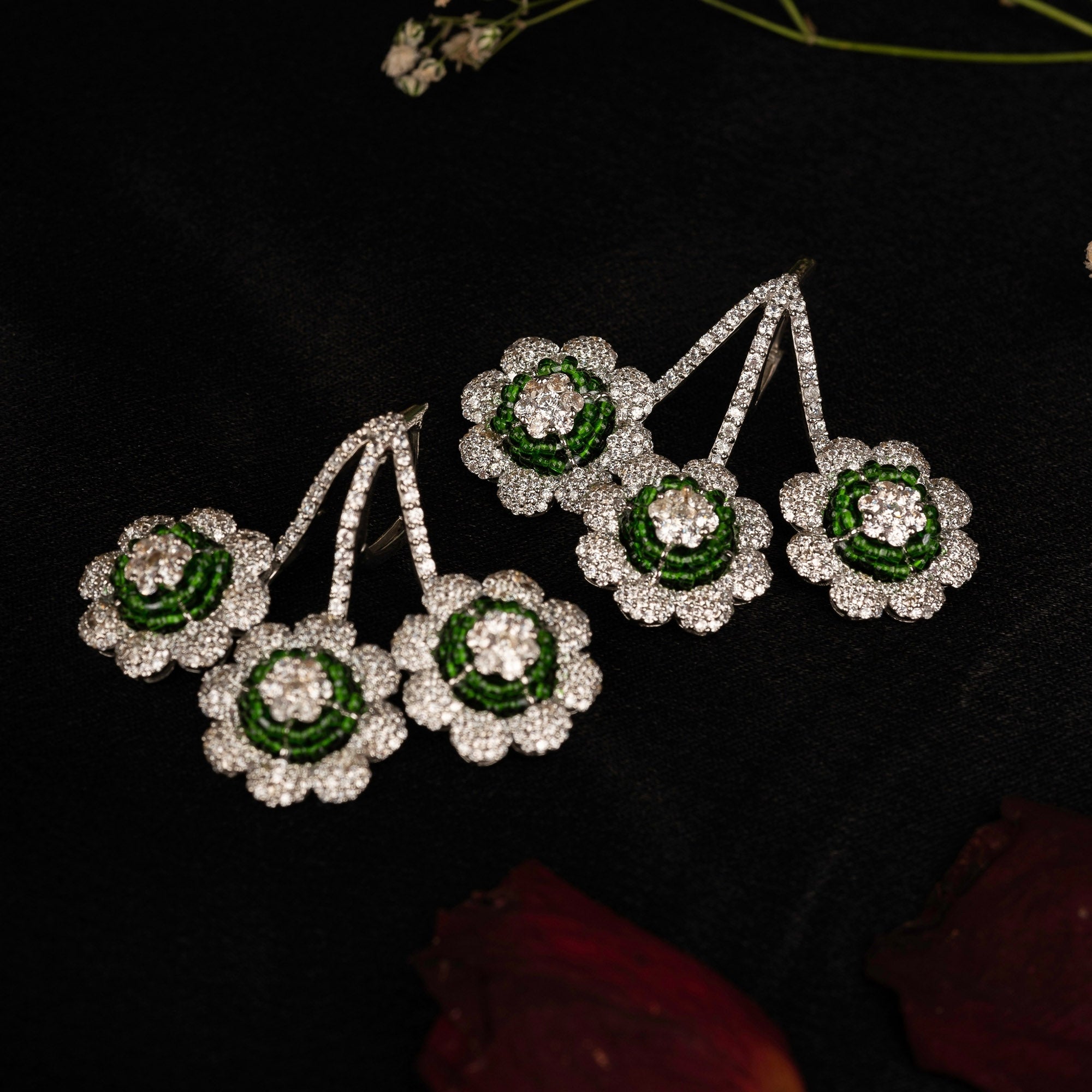 Triple Floral Drop Earrings