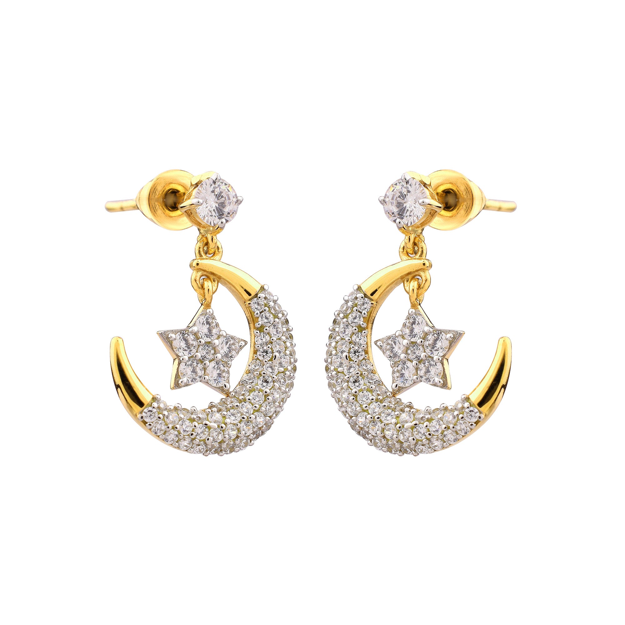 Sterling Silver Moon and Star Earrings