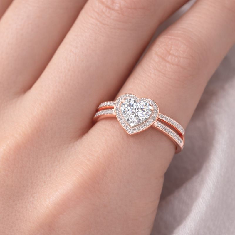 Heart Halo Split Shank Ring